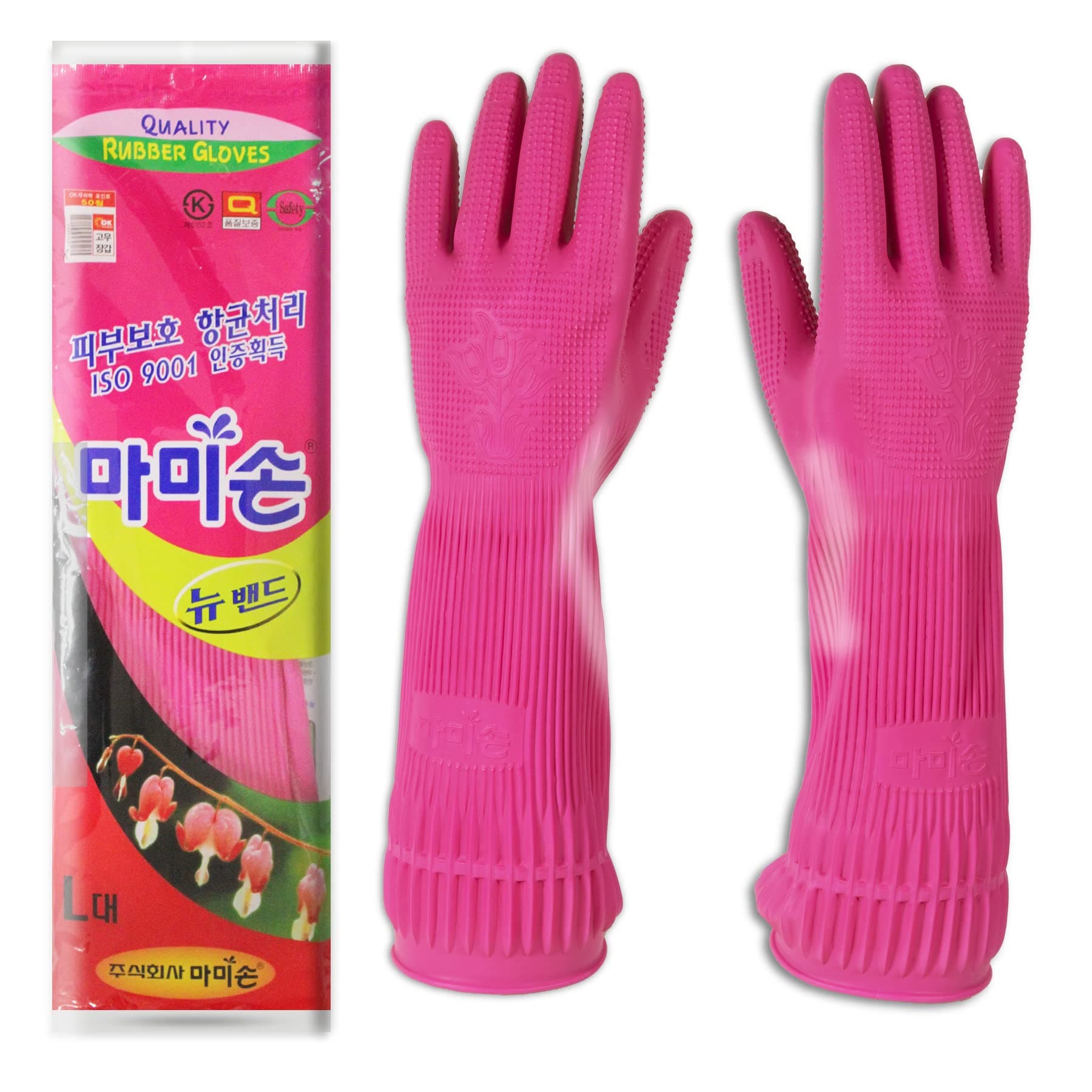 Mamison Quality Kitchen Rubber Gloves New Band Series (1 Pairs, Large). Cleaning Non-Slip Reusable Rubber Gloves. Home and Kitchen Washing, Made in Korea