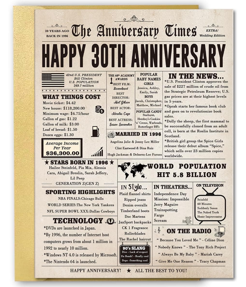 Big 30th Anniversary Cards for Women Men, Sweet 30 Year Anniversary Card for Husband Wife, Unique Pearl Wedding Gifts for Parents