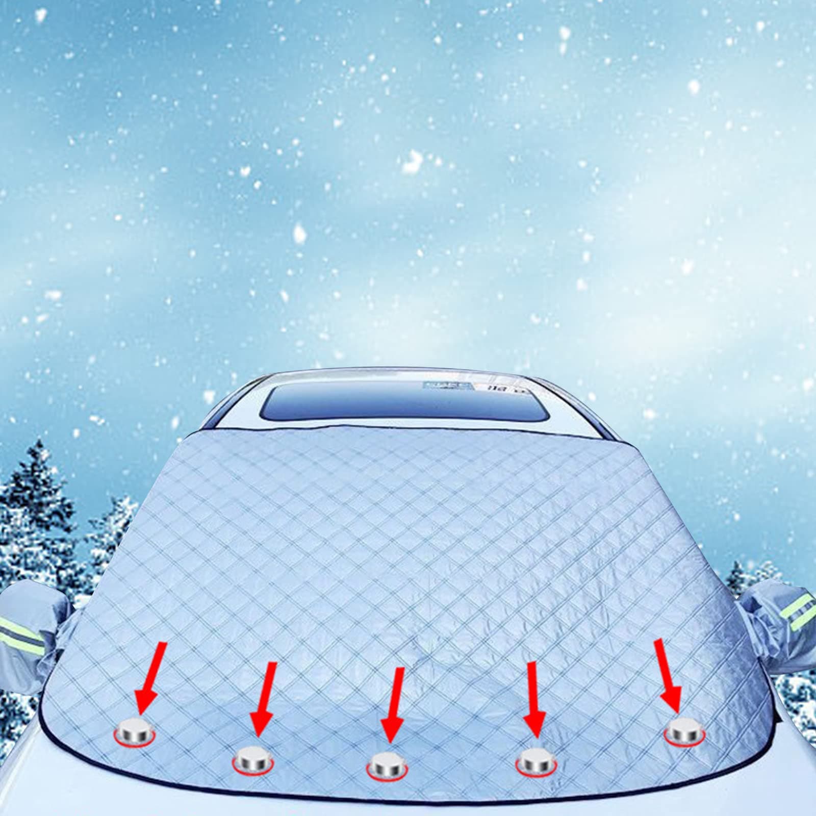 ZYXTLY Car Windscreen Sun Shade Covers, Car Windscreen Cover for Winter, Magnetic Car Windshield Cover Car Snow Cover, Snow Ice Frost Sun Dust Water Protective Front Window Cover for Cars SUVs