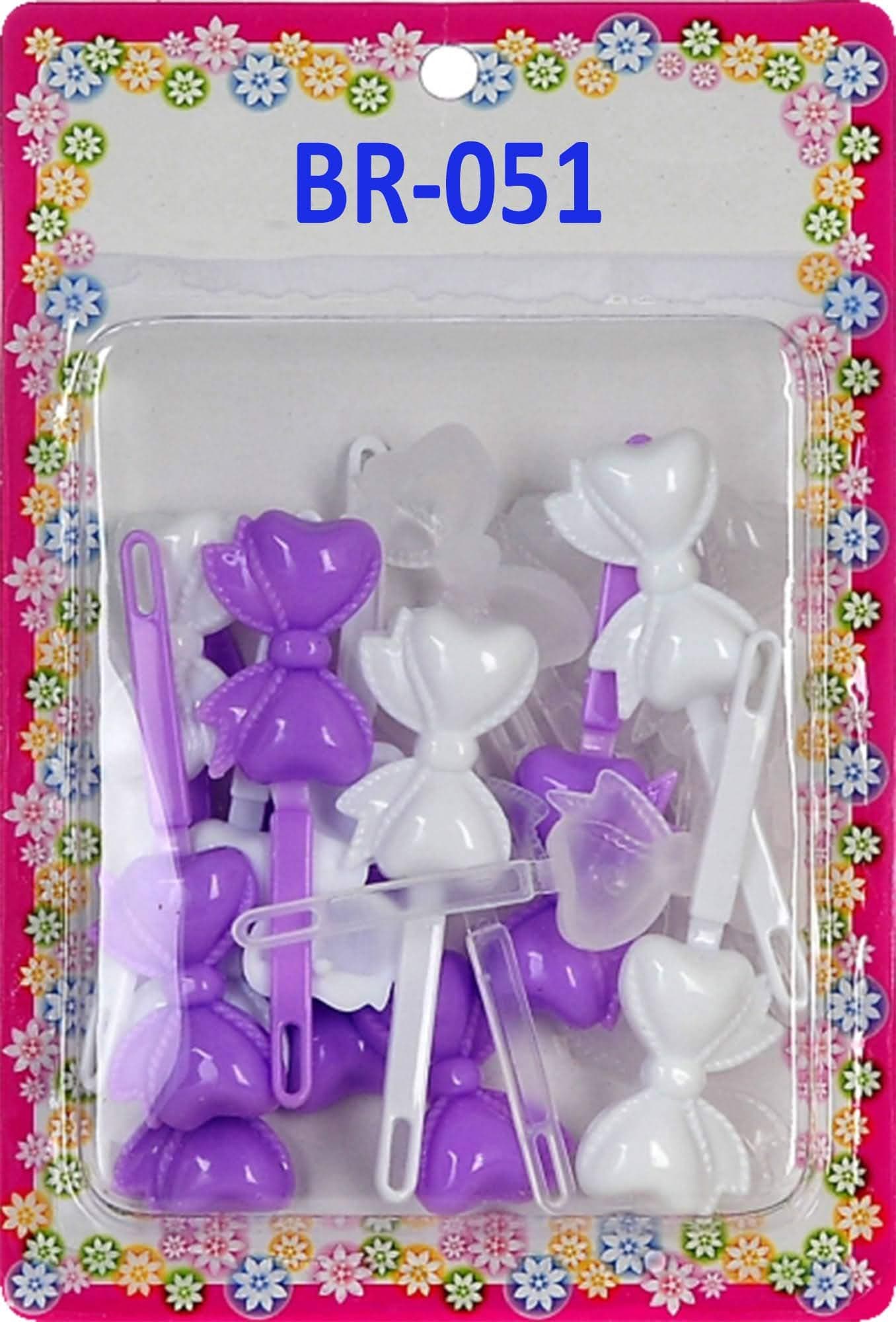Girls Self Hinge Bow Hair Barrettes - Purple & White - 18 Pcs.