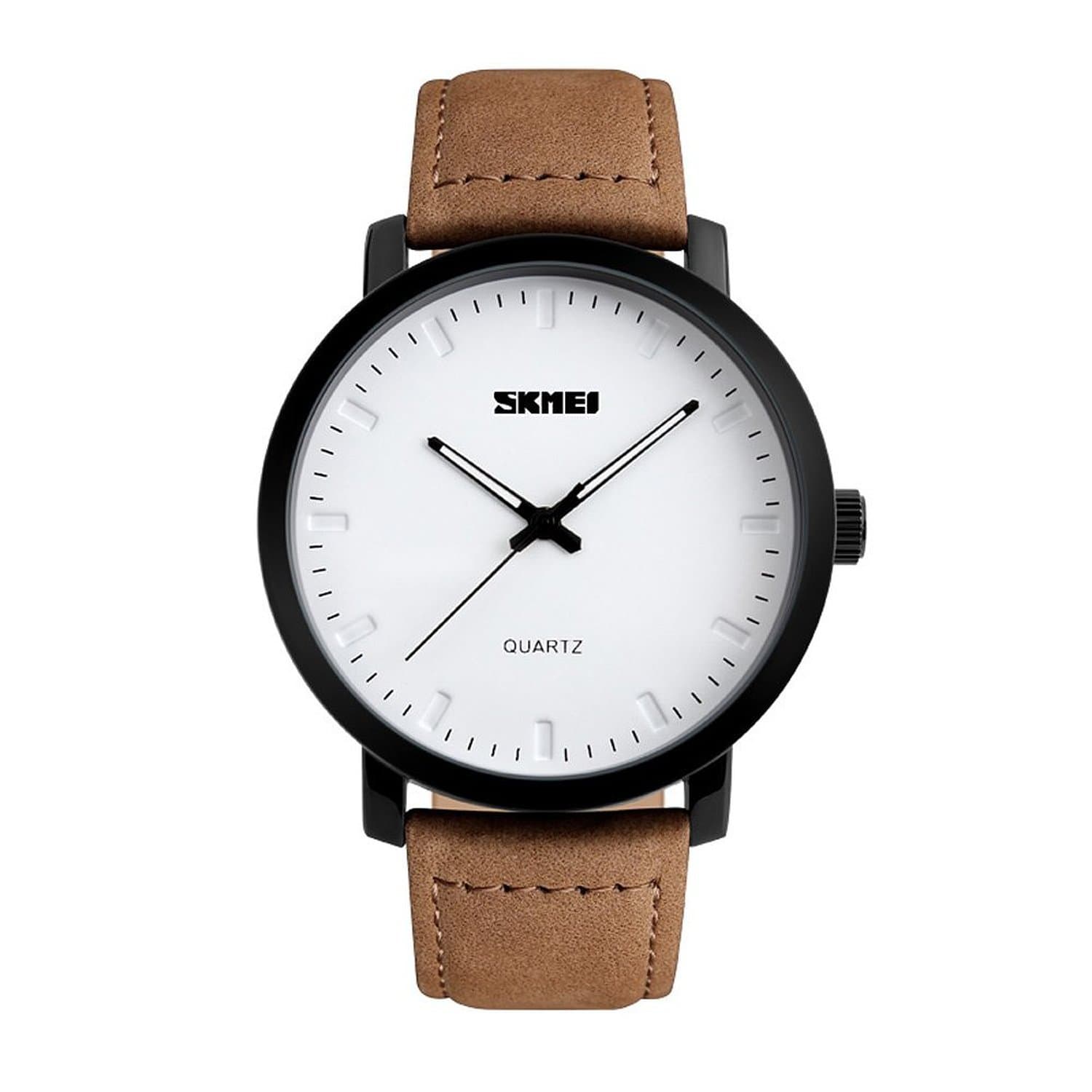 Qiyan Men's Thin Quartz Simple Fashion Waterproof White Wrist Watch With Leather Band