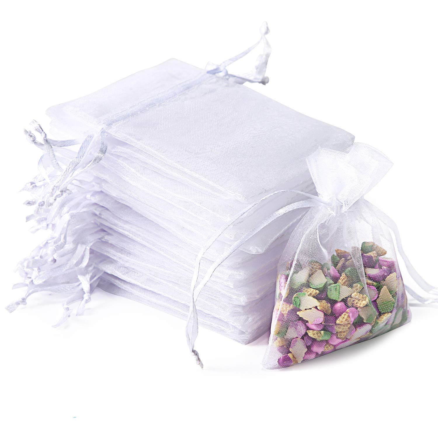 100Pcs Organza Bags, Drawstring Pouches, Wedding Favour Bags Party Christmas Bags, White Pouches (7x9cm, 2.7 * 3.5”)