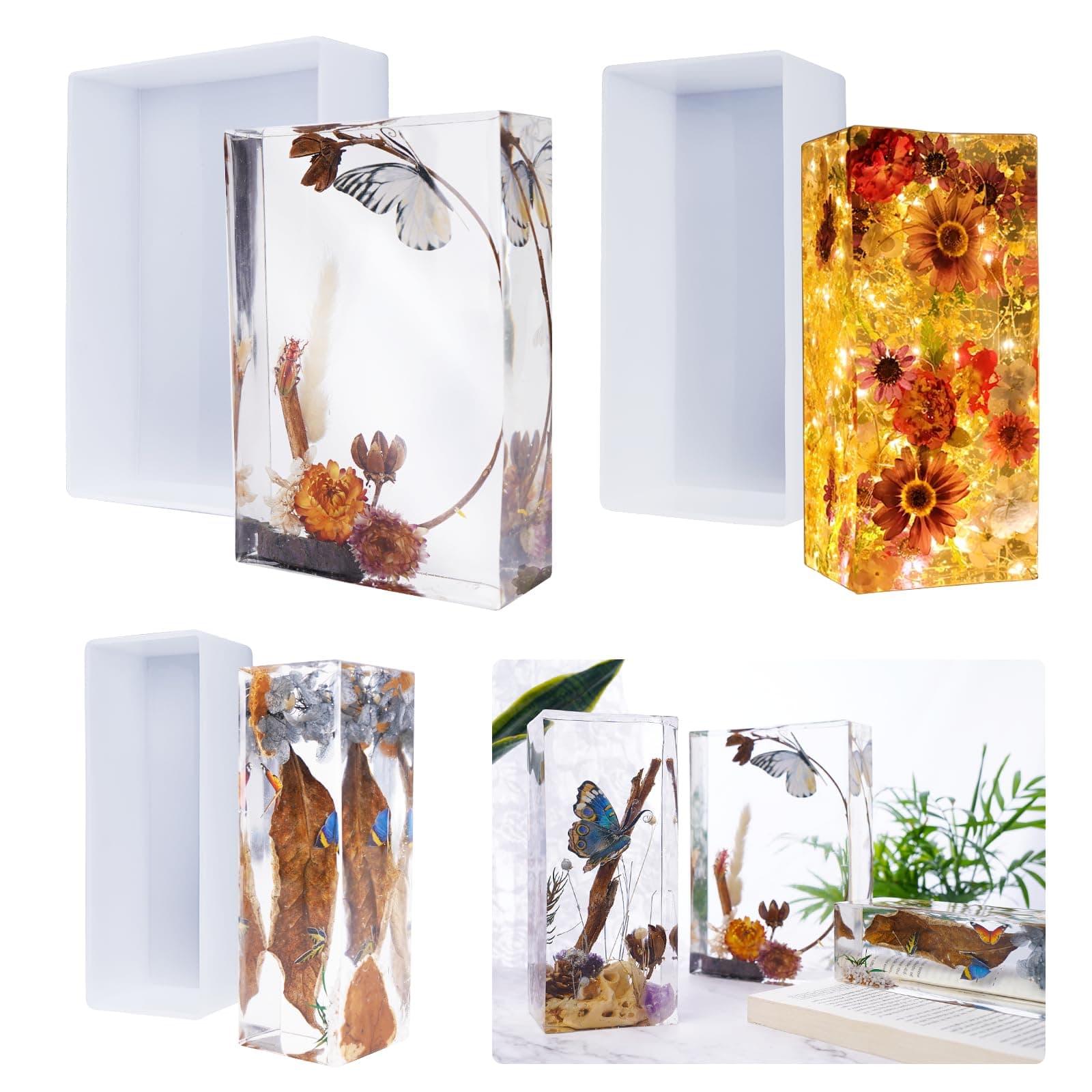 Rectangle Silicone Resin Molds, 3pcs Large Resin Molds w/Wooden Support, Deep Epoxy Resin Molds for Flowers Preservation, Insect Specimen, Home Décor,DIY Resin Art Crafts Gift