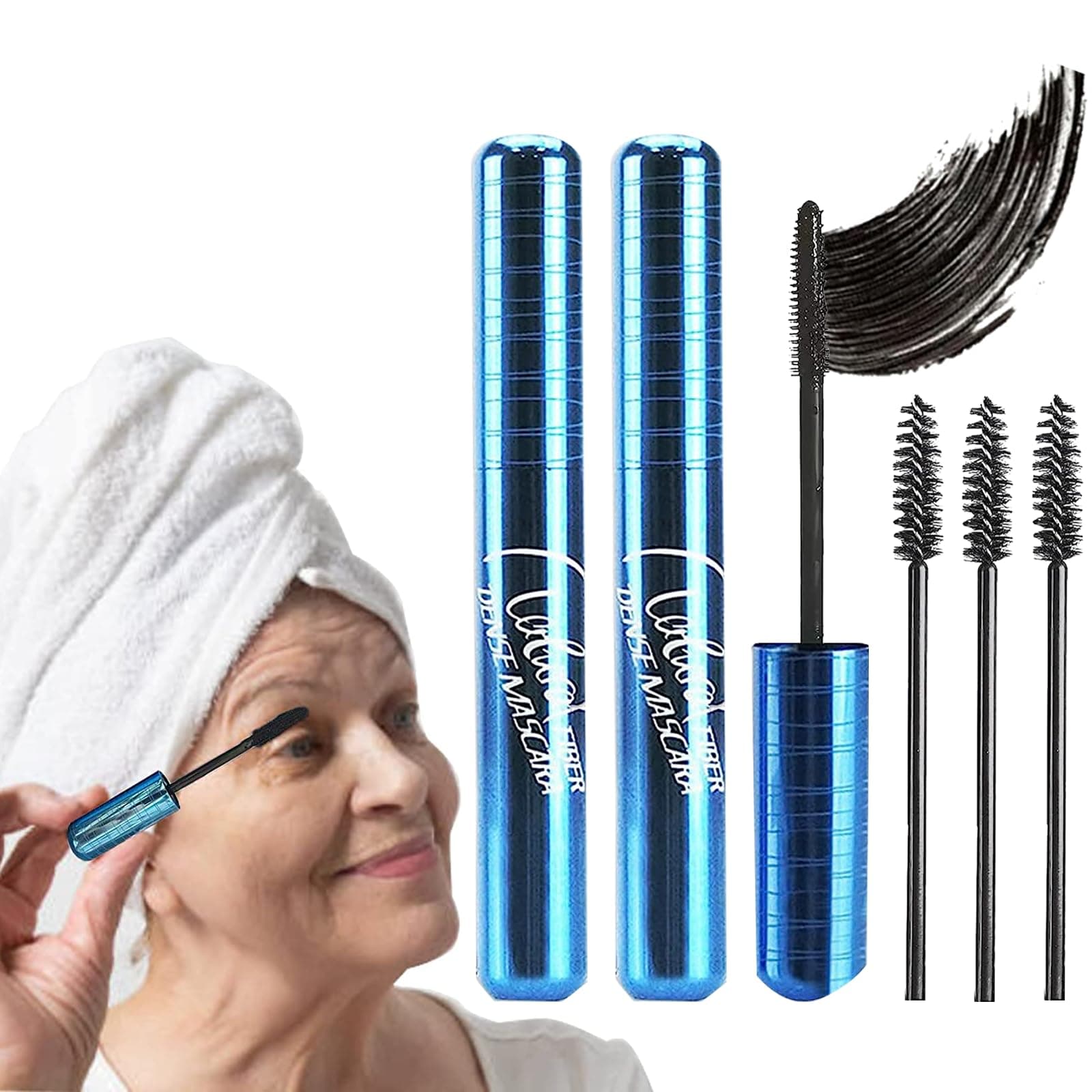 Mascara for Older Women 60 Plus, Mascara for Seniors with Thinning Lashes Waterproof Mascara, Hypoallergenic Volumizing Mascara Black Volume and Length for Sensitive Eyes (2pcs)