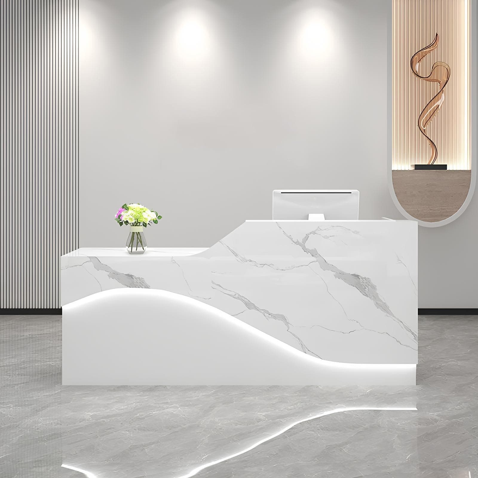 Front Desk Reception Counter, Front Counter Desk with Lockable Drawer, Reception Counter, Modern Retail Counter for Checkout Office/Beauty Salon/Lobby C-Right(Multi-Colored+White-R,Small)