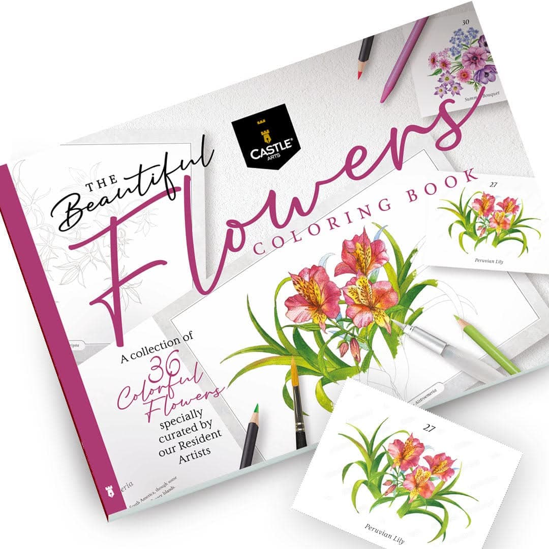 Castle Arts Flowers Colouring Book | 36 Mindfulness-Inspiring Blooms Curated by in-House Artists with Colour Reference Guide | No Show-Through Artist Grade Paper | Frameable Landscape A4 Size