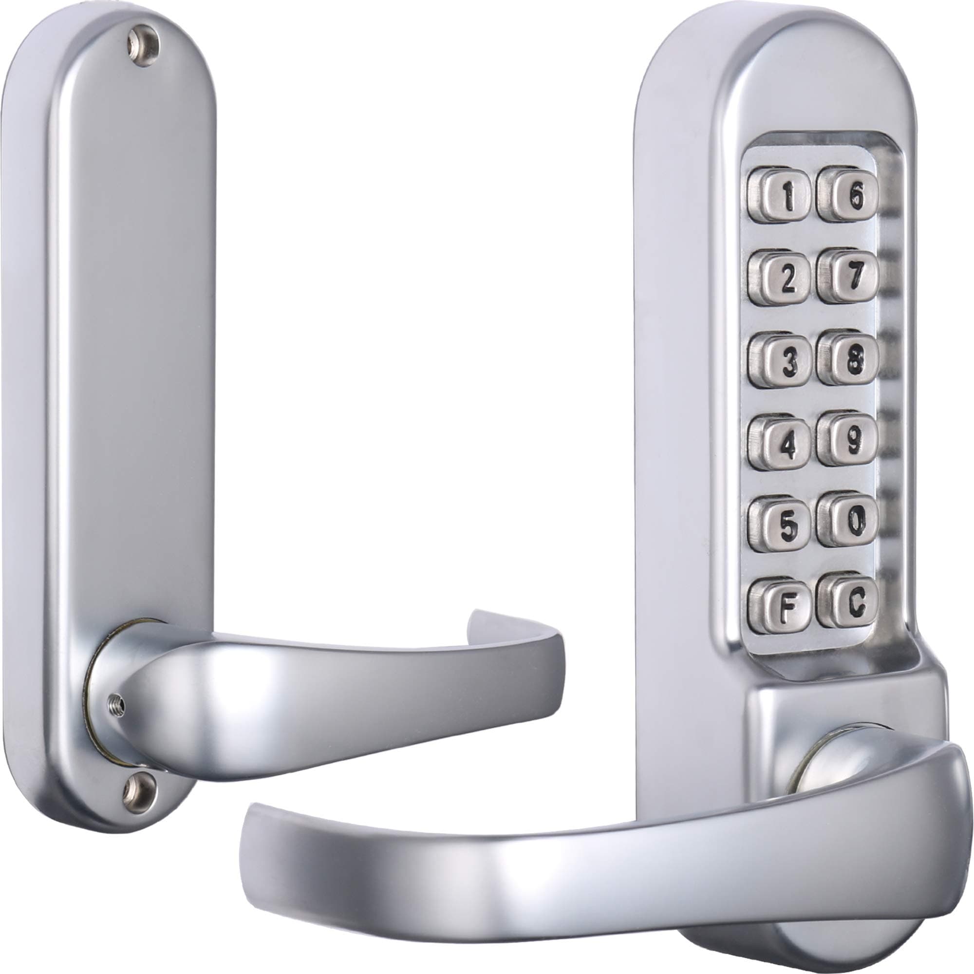Mutex MX500 Mechanical Push Button Keypad Lock, 2 3/8" Backset Latch (60mm), Keyless Entry & Override (Satin Chrome Stainless)
