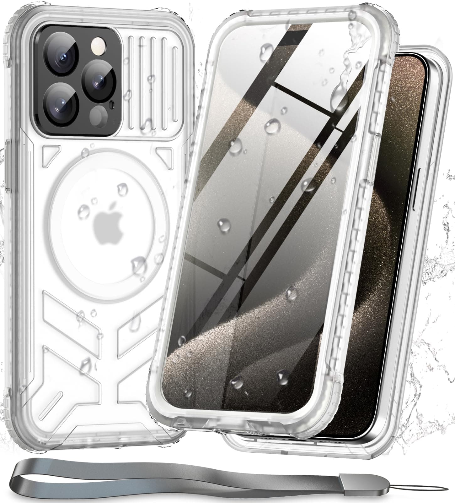 WIFORTfor iPhone 15 Pro Waterproof Case, [IP68 Underwater Dustproof][Built-in Screen][15FT Military Shockproof], 360 Full Body Sealed Protection Cover Magnetic Frosted Phone Case 6.1" Translucent