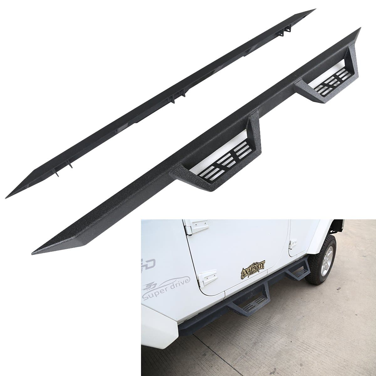 RAFTUDRIVE Black Textured Side Armor Side Steps Nerf Bars Fit 2007-2018 Wrangler JK 4 Doors Only