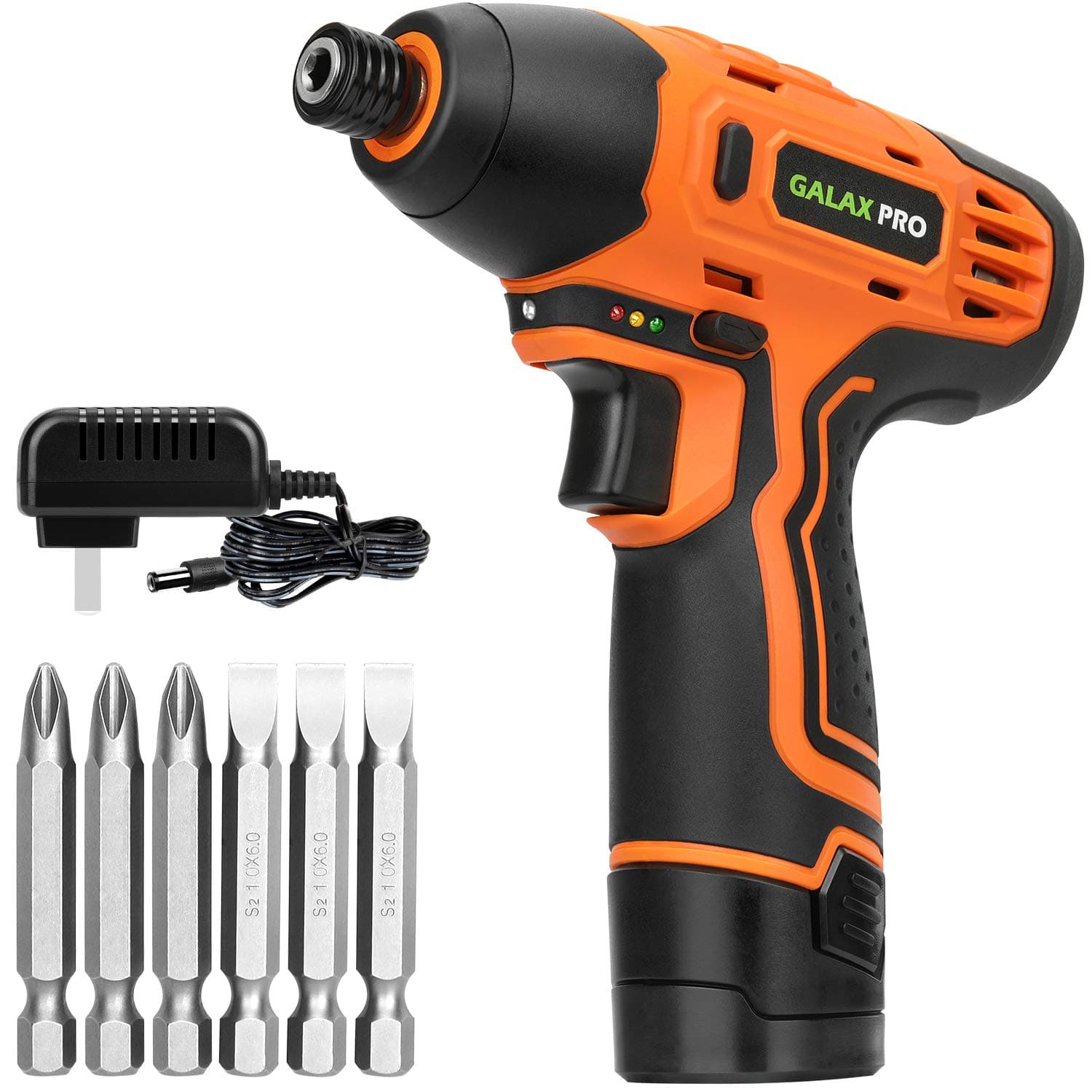 GALAX PRO 1/4" DC-12V Electric Screwdriver with Rechargeable 1.3Ah Lithium Ion Battery and 6PCS Screw Bits for Home DIY Assembling, Attaching, Fixing