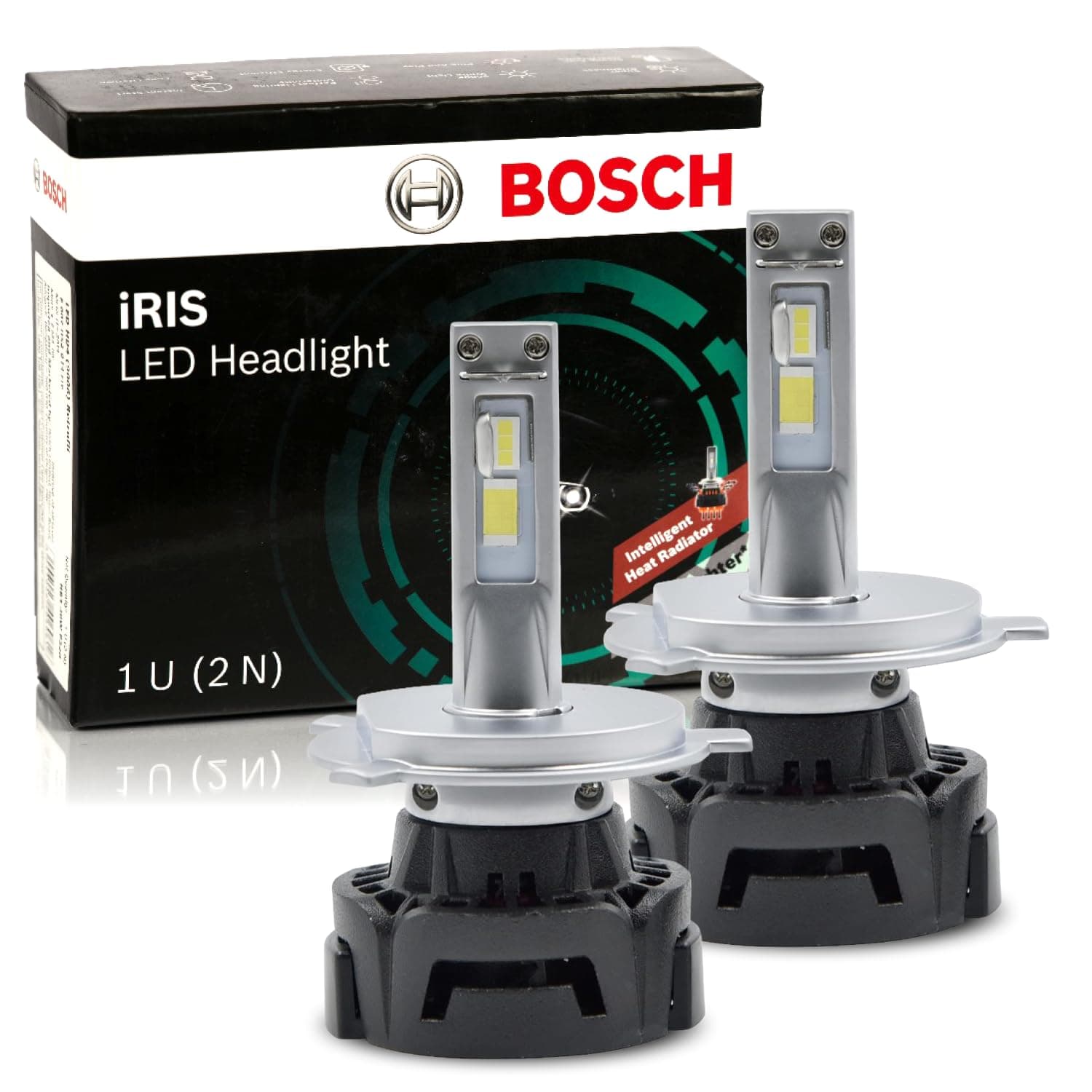 - Bosch iRIS H4 LED Headlight Bulbs F002H52010FT9 for Passenger Cars, Set of 2 Plug & Play LED Lights with Long-lasting, Ultra-bright, White Light