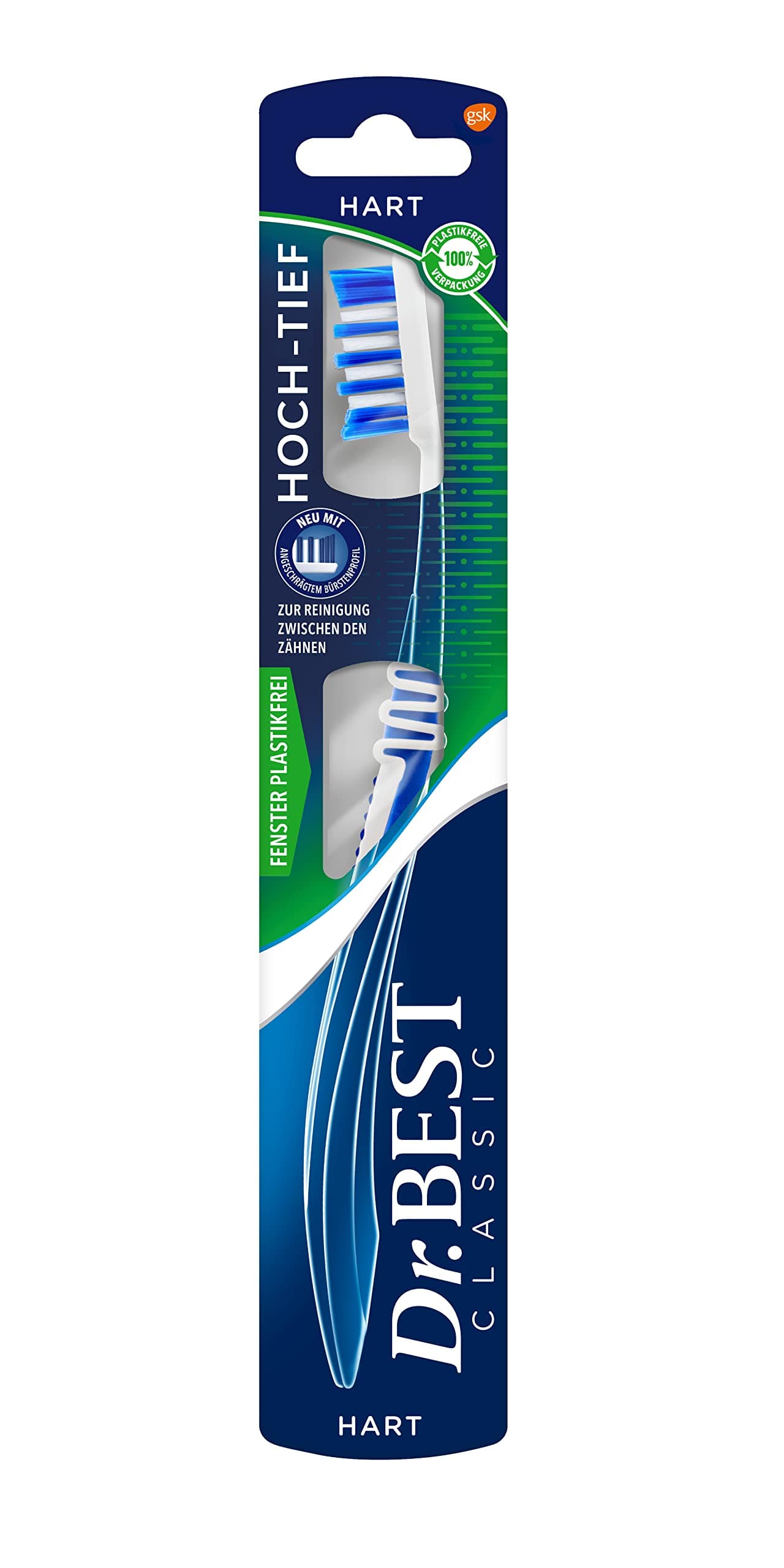 High Low Toothbrush, Hard (Pack of 1) - High Low Bristles for Thorough Cleaning, with Angled Bristles for Ideal Fit to the Row of Teeth