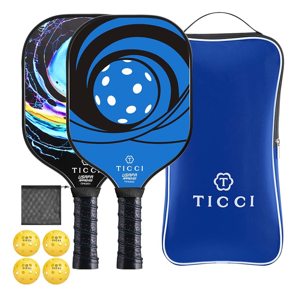 TICCI Pickleball Paddles, USAPA Approved Pickleball Paddles Set of 2, Lightweight Fiberglass Surface Pickleball Set, 4 Pickleballs, 1 Carry Bag & Mesh Bag, Pickle Ball Paddle Gifts for Men Women