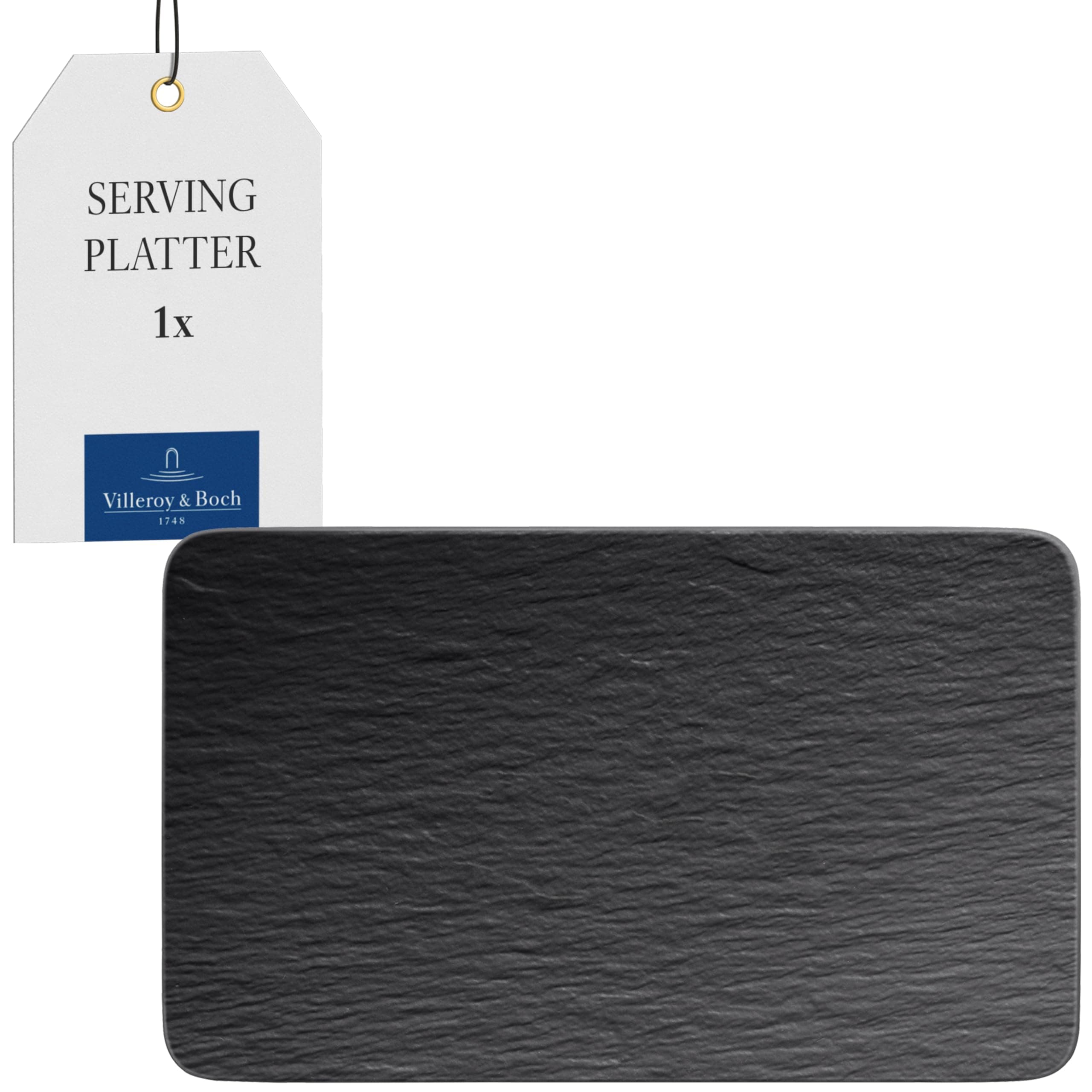 Villeroy & Boch 10-4239-2772 Manufacture Rock Rectangular Multi-Functional, Modern Plate Maoffrom Premium Porcelain, Dishwasher Safe, Black