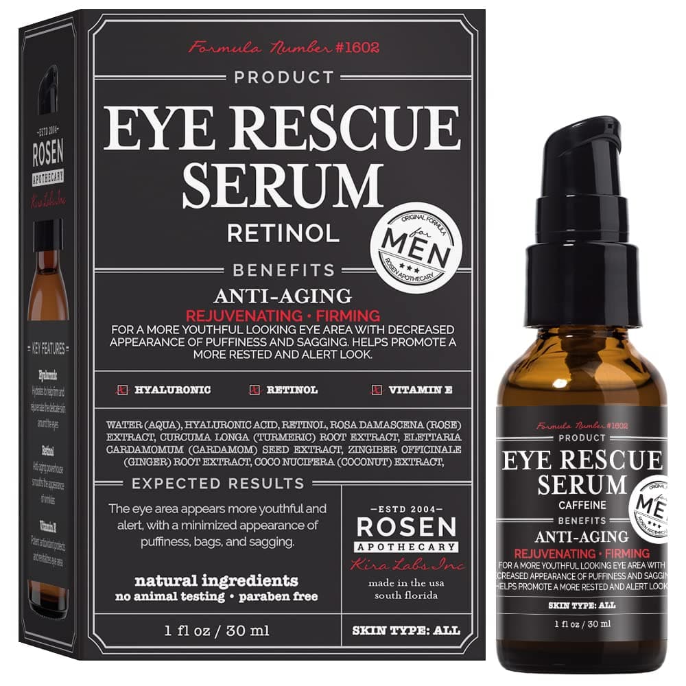 Men’s Eye Rescue Serum with Caffeine for Youthful Looking Eye Area, Nourishing Green Tea, Paraben Free, Premium Men's Skin Care, 30ml/1 fl oz