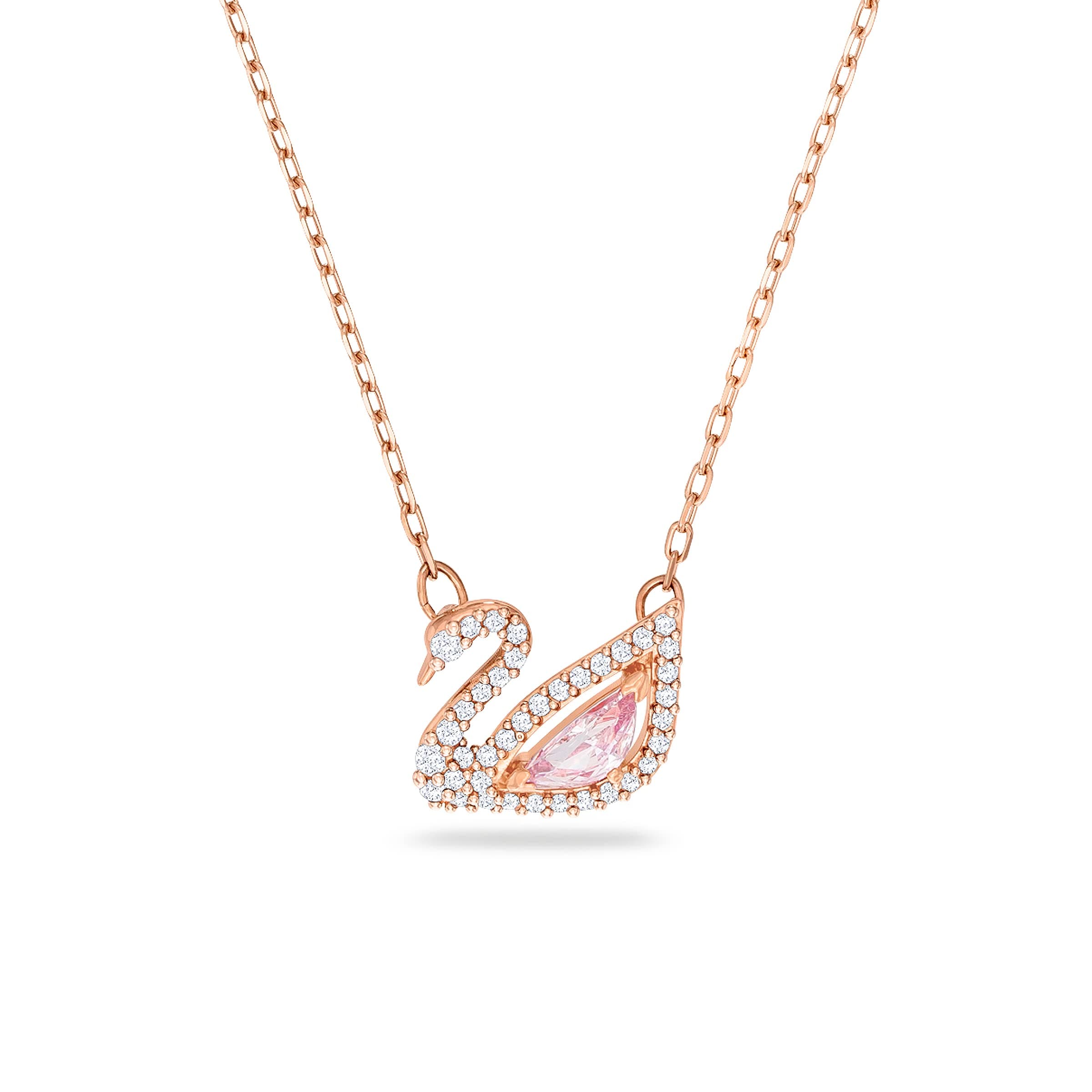 Swarovski Dazzling Swan Pendant Necklace, Rose Gold Tone Finish, Pink Crystals, Clear Crystals