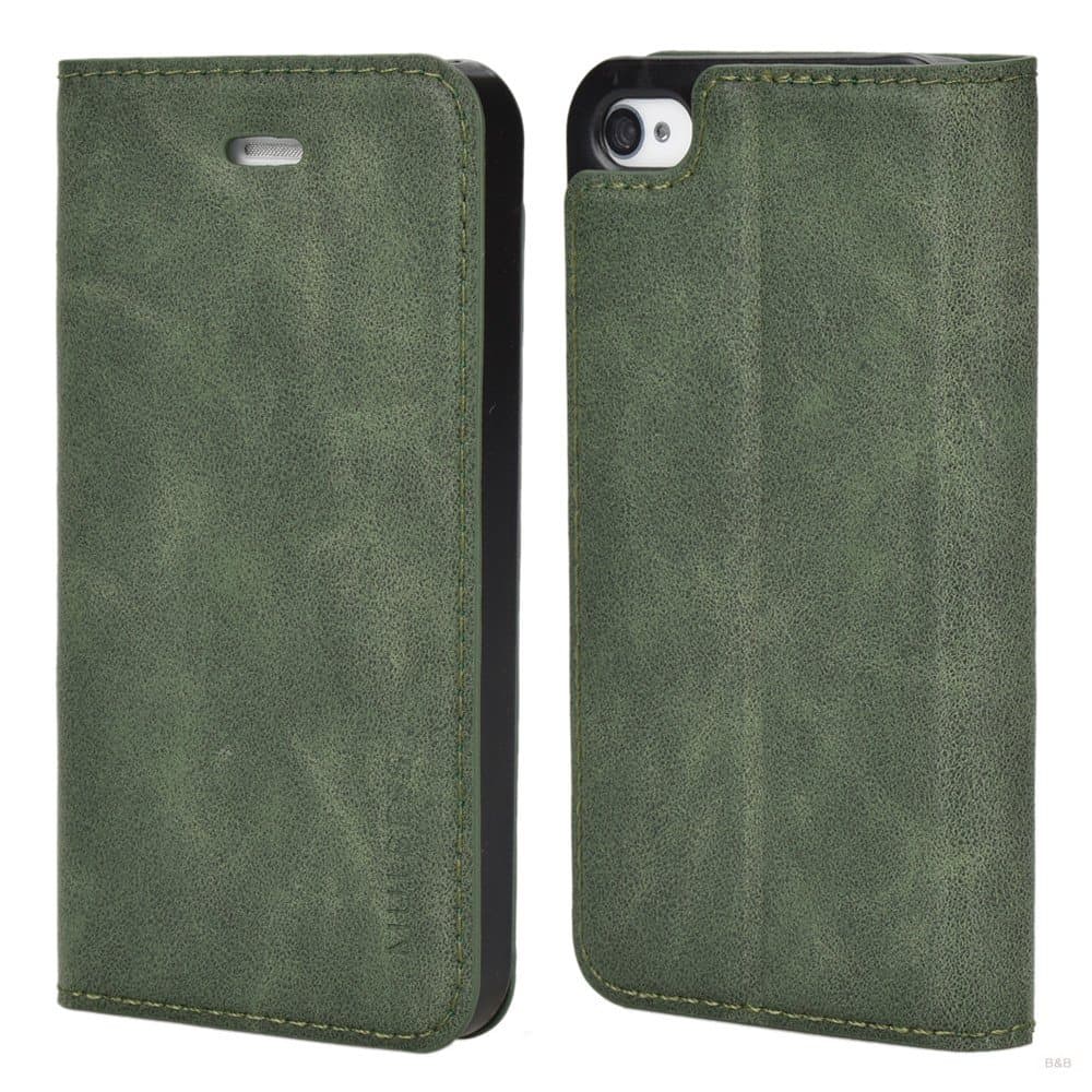 Mulbess Slim iPhone 4s Case, iPhone 4s Phone Case, Flip Leather Wallet Phone Cover for iPhone 4 / 4s, Green