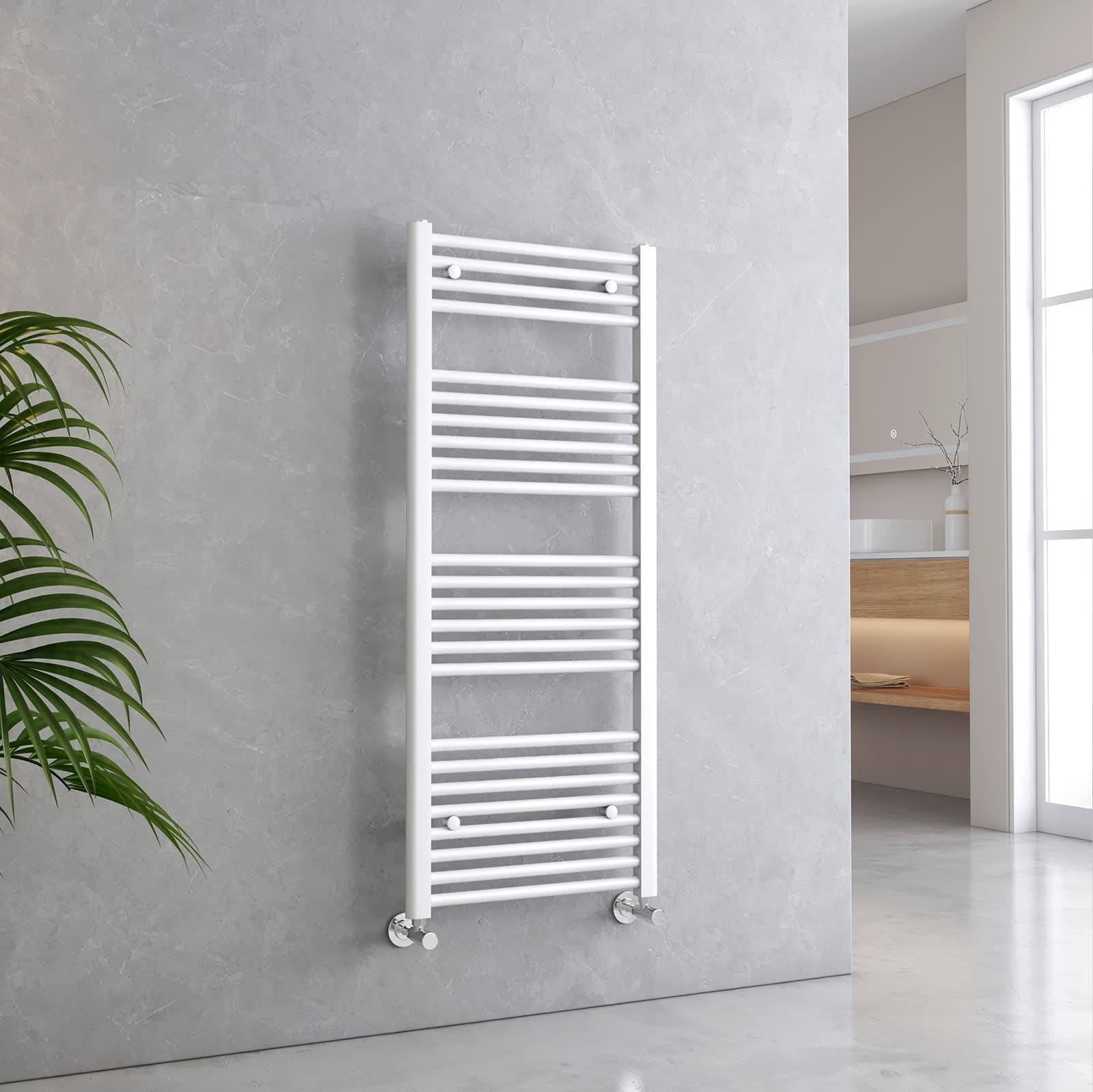 EMKE Towel Rail Radiator White, Heated for Bathrooms 1200 x 500mm, Modern Straight Versatile Wall/Floor Mounted