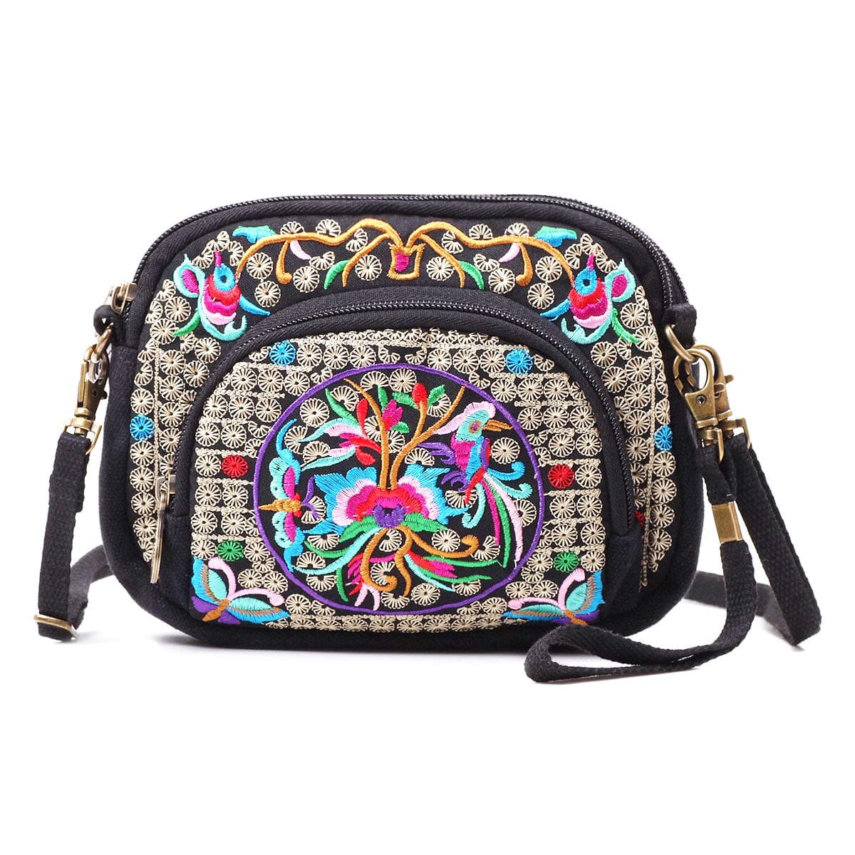 Embroidered Cute Mini Crossbody Bag for Women Small Handbags Wristlet Wallet Bag Cell-phone Pouch Coin Purse