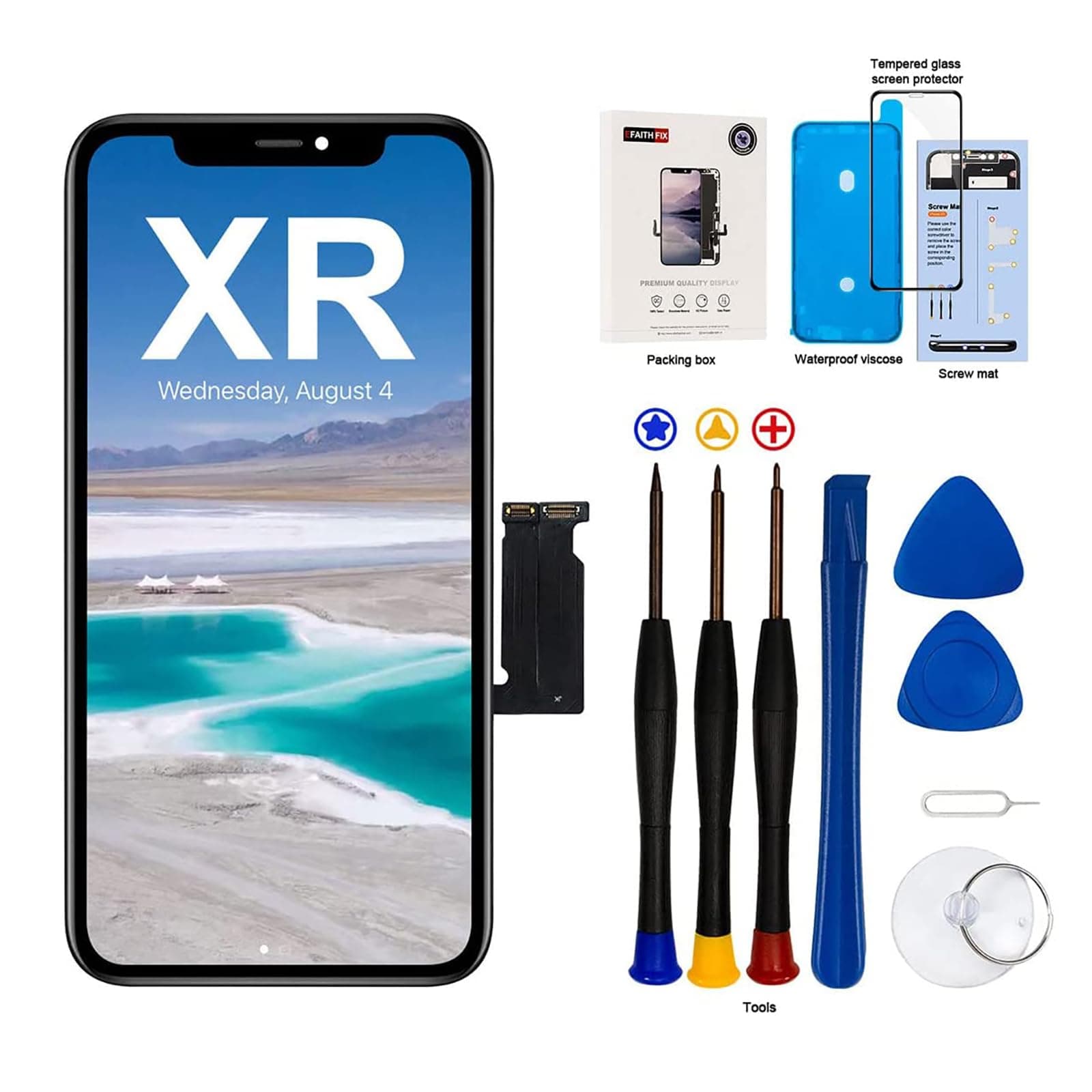 EFaith for iPhone XR Screen Replacement LCD 6.1" Display Screen 3D Touch Digitizer Full Assembly with Repair Tool,Adhesive Strips,Tempered Glass,Compatible Model A1984, A2105, A2106, A2108