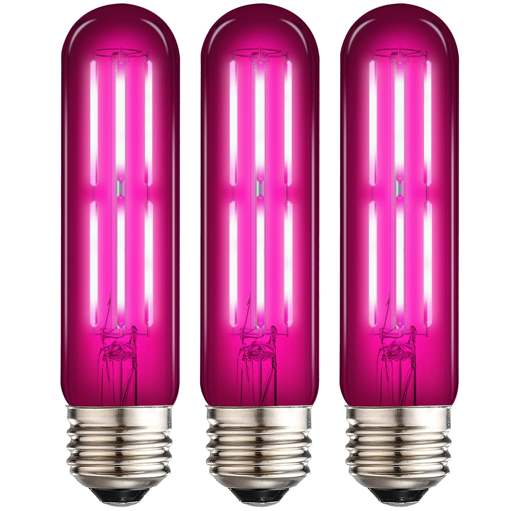 E26 Vintage LED Pink Bulb, Dimmable Filament, 60W Equivalent, 5in Tubular, 3 Pack for Party Decoration, Porch, Home Lighting