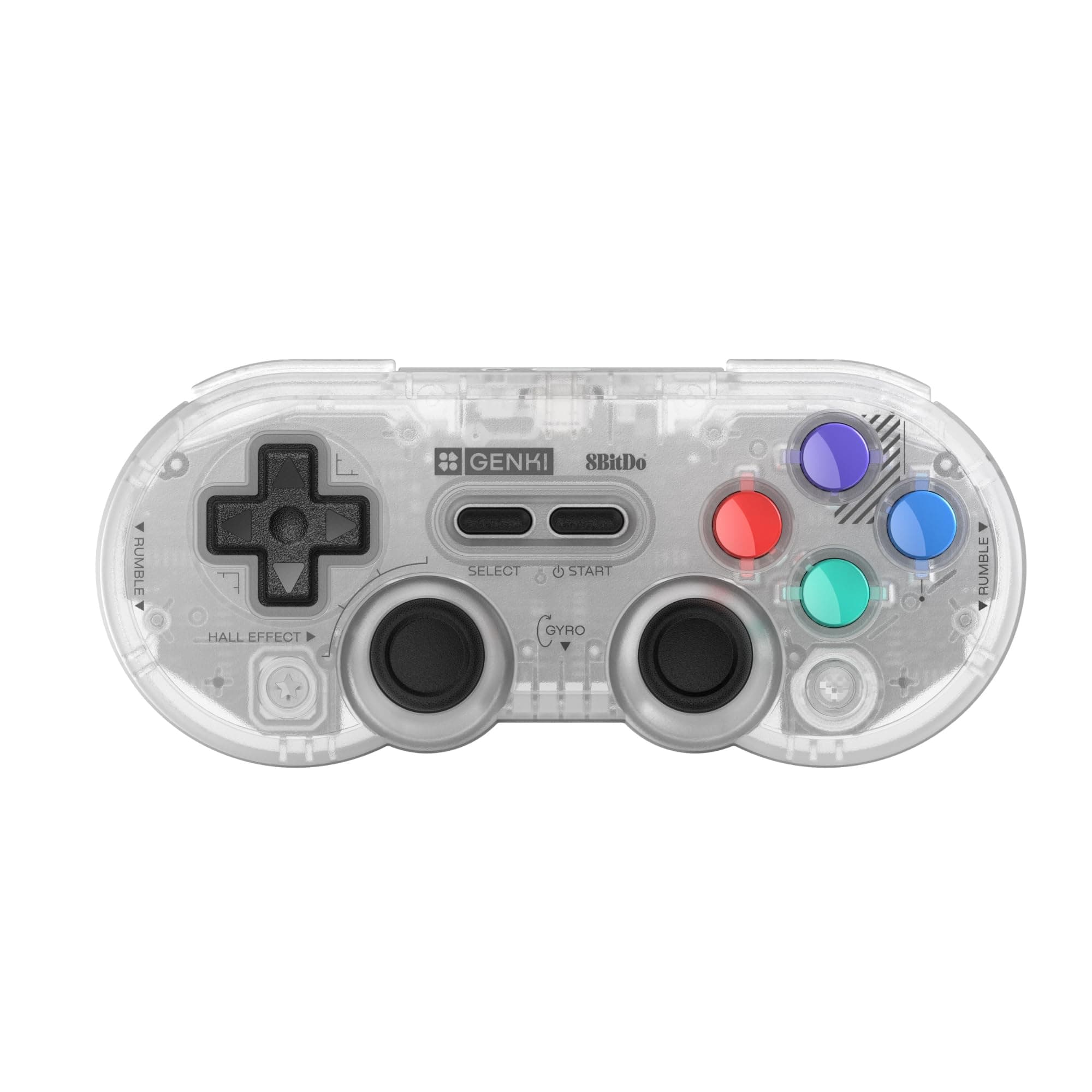 GENKI x 8BitDo PocketPro Portable Wireless Game Controller with Hall Effect Joysticks Rumble, Gyro, USB-C Cable Gamepad for Portable Consoles, Switch, Windows, Mac OS, Android, Steam Deck