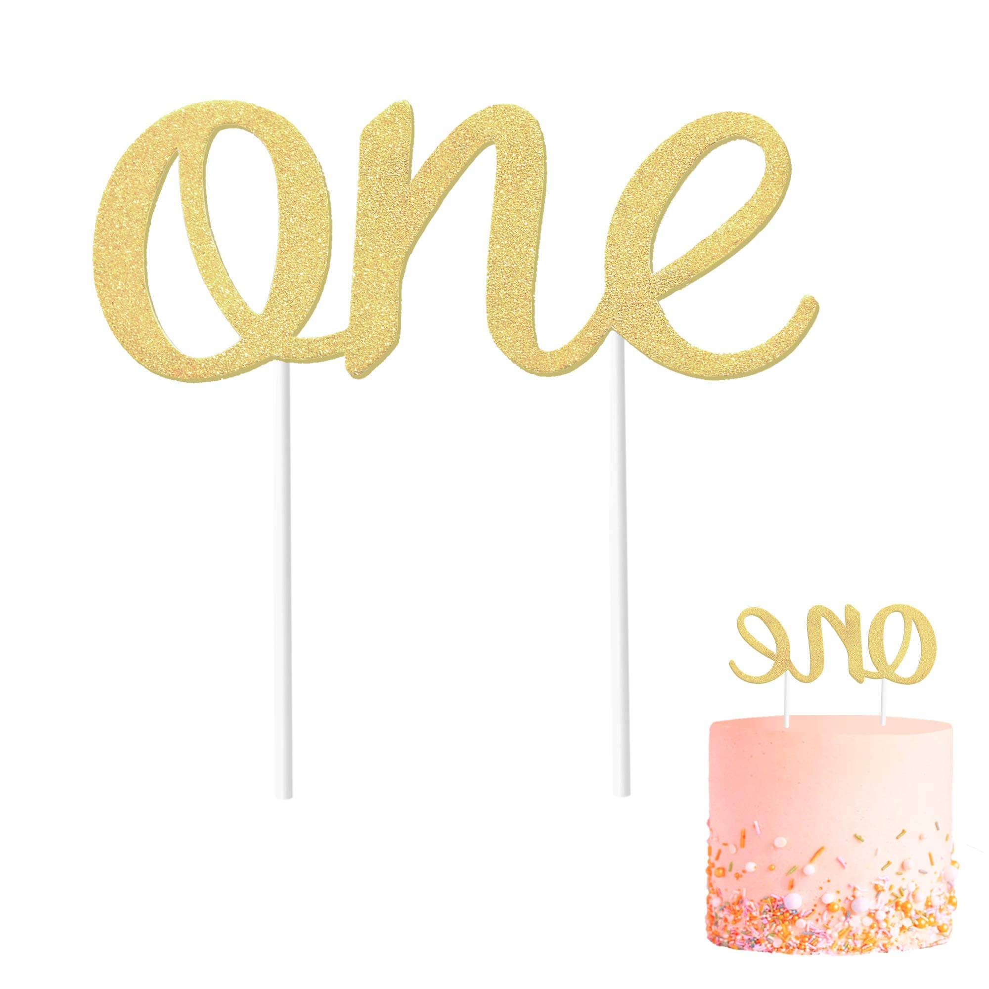 Gold 1st Birthday Topper, Double Sided Glitter, Number One Cake Topper Decoration, One Year Bday Party Decor for Girls and Boys, Couples And Marriage First Anniversary
