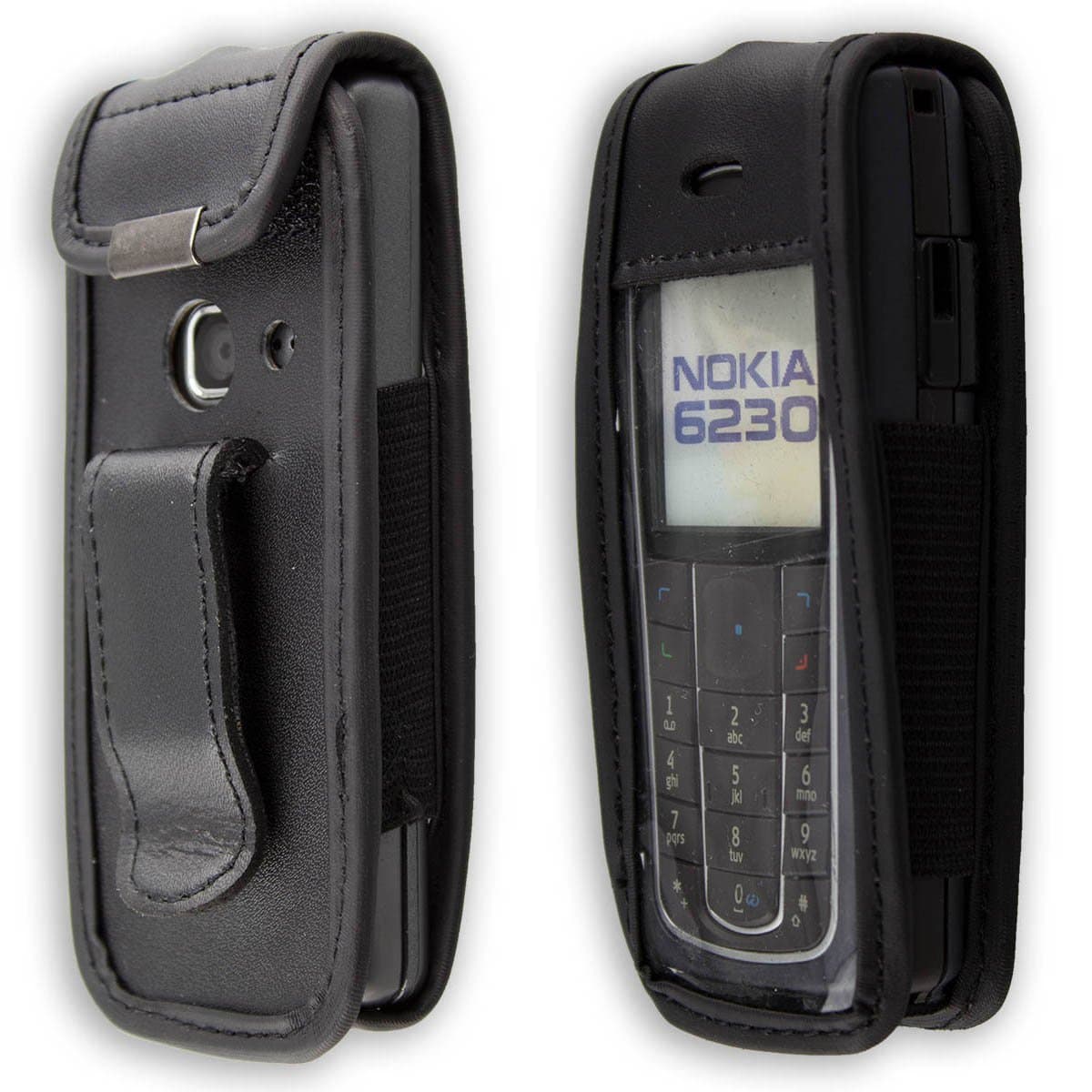 caseroxxLeather-Case with belt clip compatible with Nokia 6230, 6230i made from genuine leather, Pouch with belt clip and viewing window in black