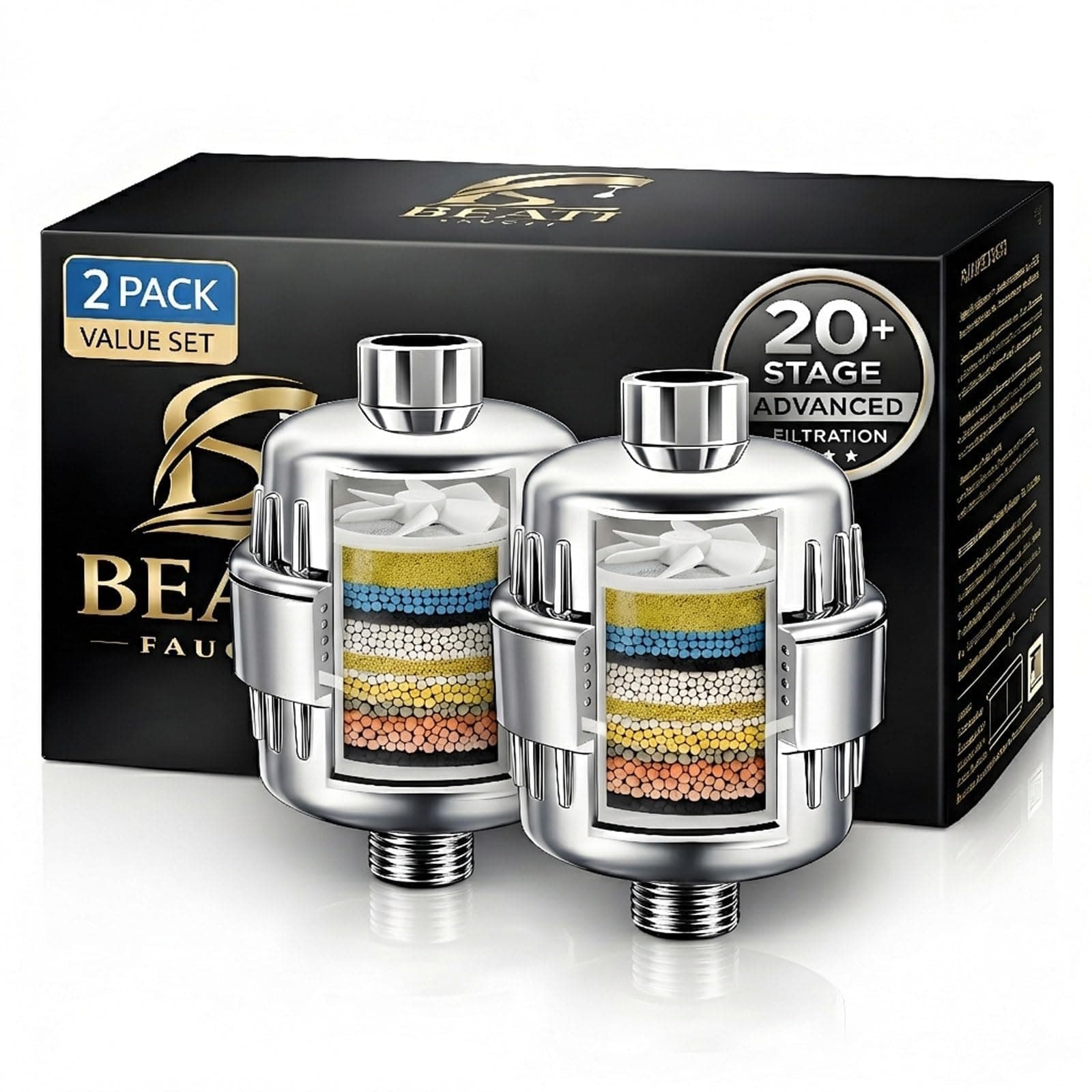 Shower Water Filter 2 Pack- Shower Head Filter for Hard Water - 20 Stage Showerhead Filter - Water Softener to Remove Chlorine and Fluoride,Chrome