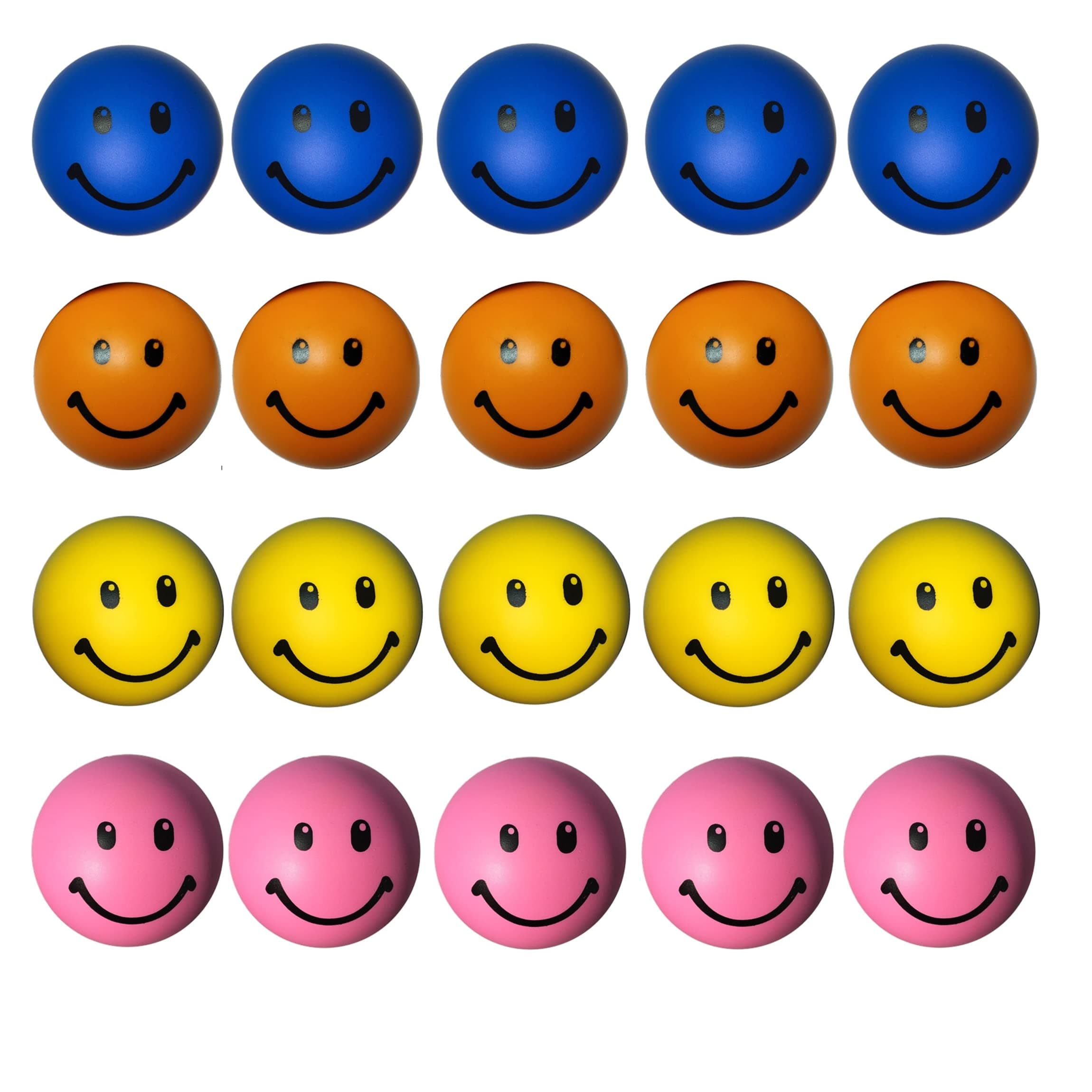 StressCHECK 20 stress balls multipack fidget toys - you get 5 balls of each colour yellow pink blue orange - each squishy is a fidget calming toys for stress relief for adults or children