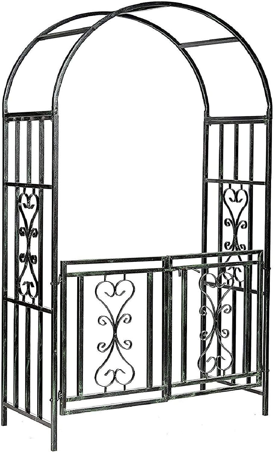 Patio Large Black Metal Rose Arch With Gate Wedding Archway Ornament Arbour Pergola For Climbing Plants Trellis Support