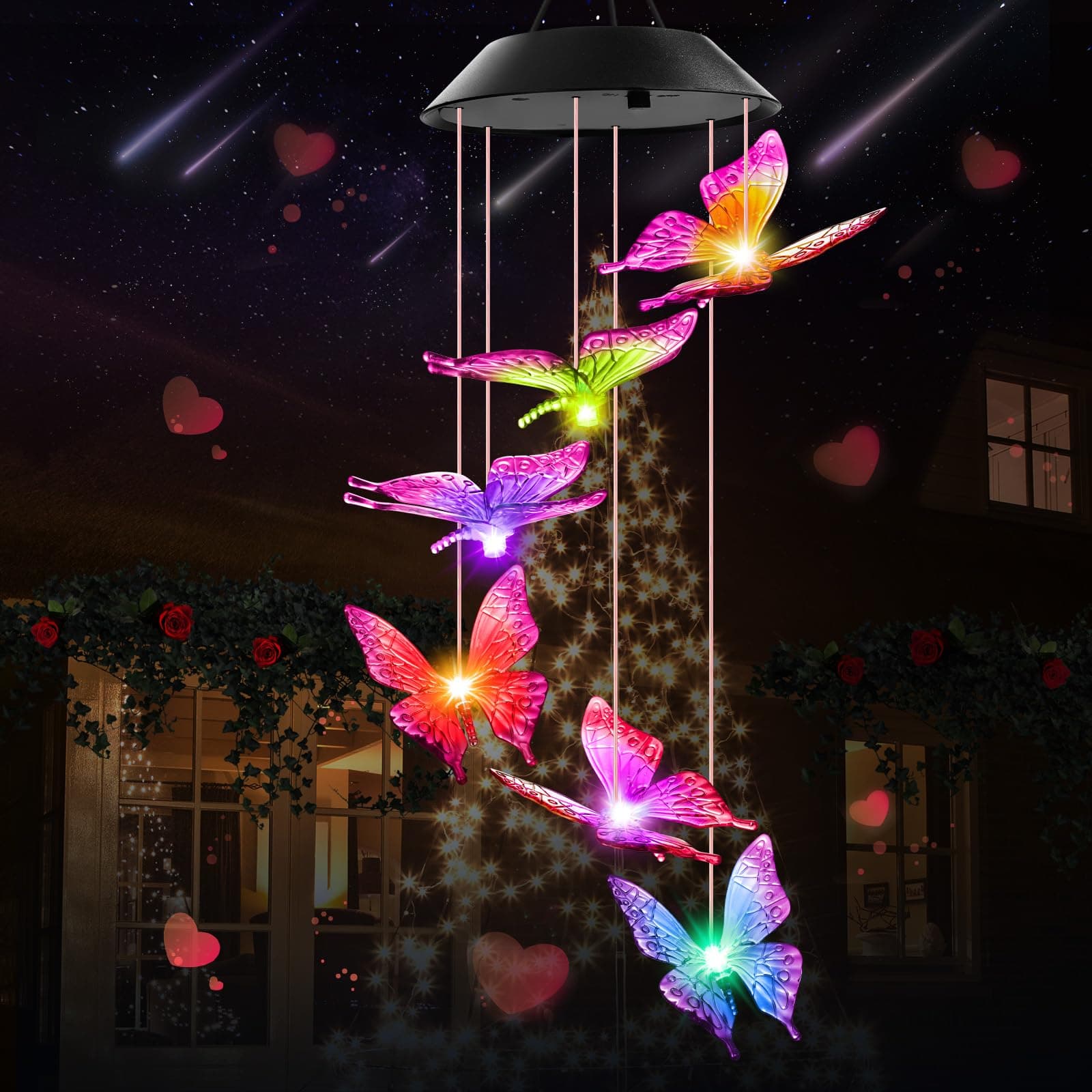 Winzwon Solar Wind Chimes Butterfly Outdoor Home Mobile Hanging Bells Chime Decor for Garden Patio Porch Deck Waterproof Butterflies Color Changing LED Solar Lights Grandma Women Mom Gifts (Purple)