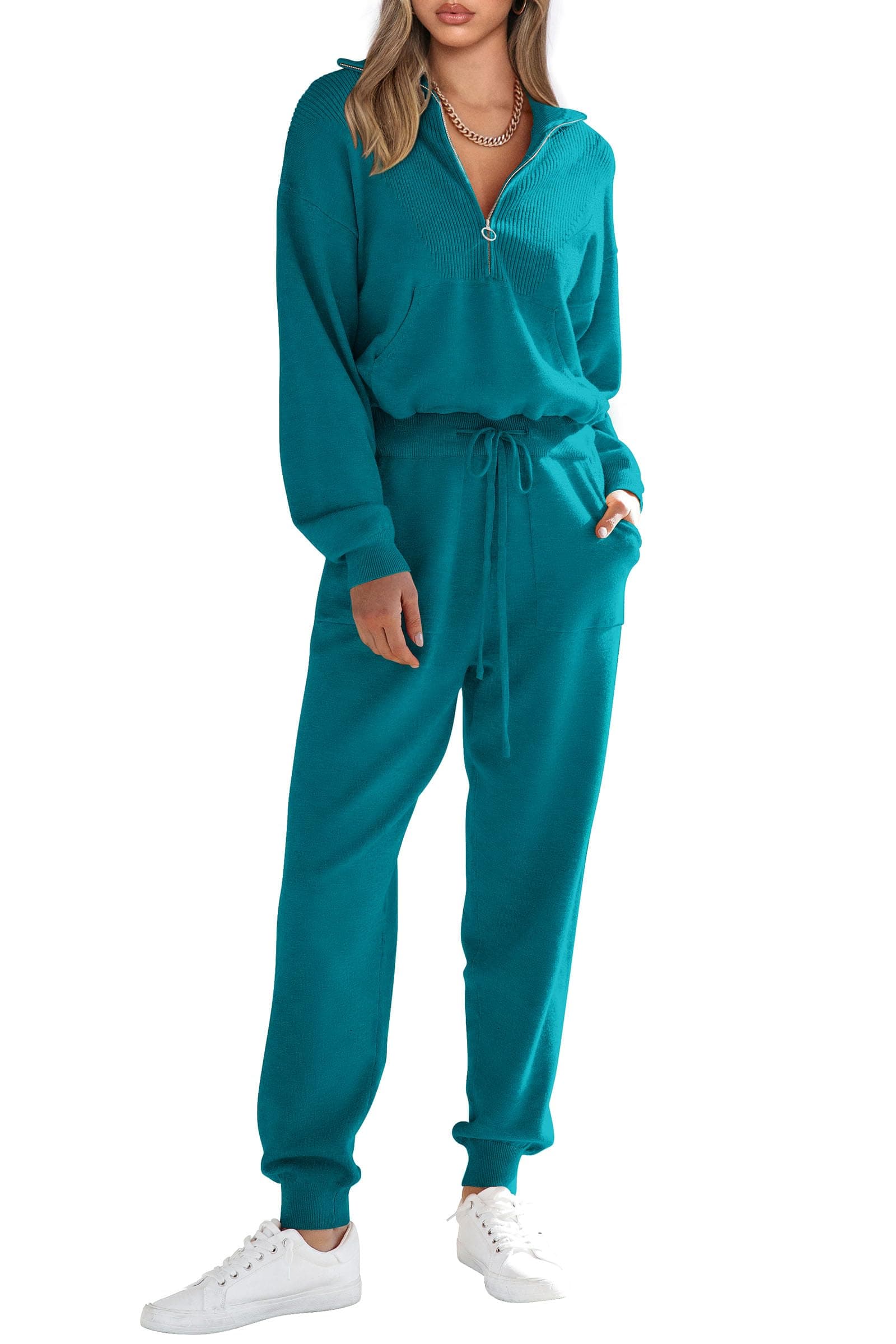 PRETTYGARDENWomen's 2 Piece Sweater Set Pullover Zip Up Sweatshirt Jogger Sweatpants Tracksuit Casual Outfit