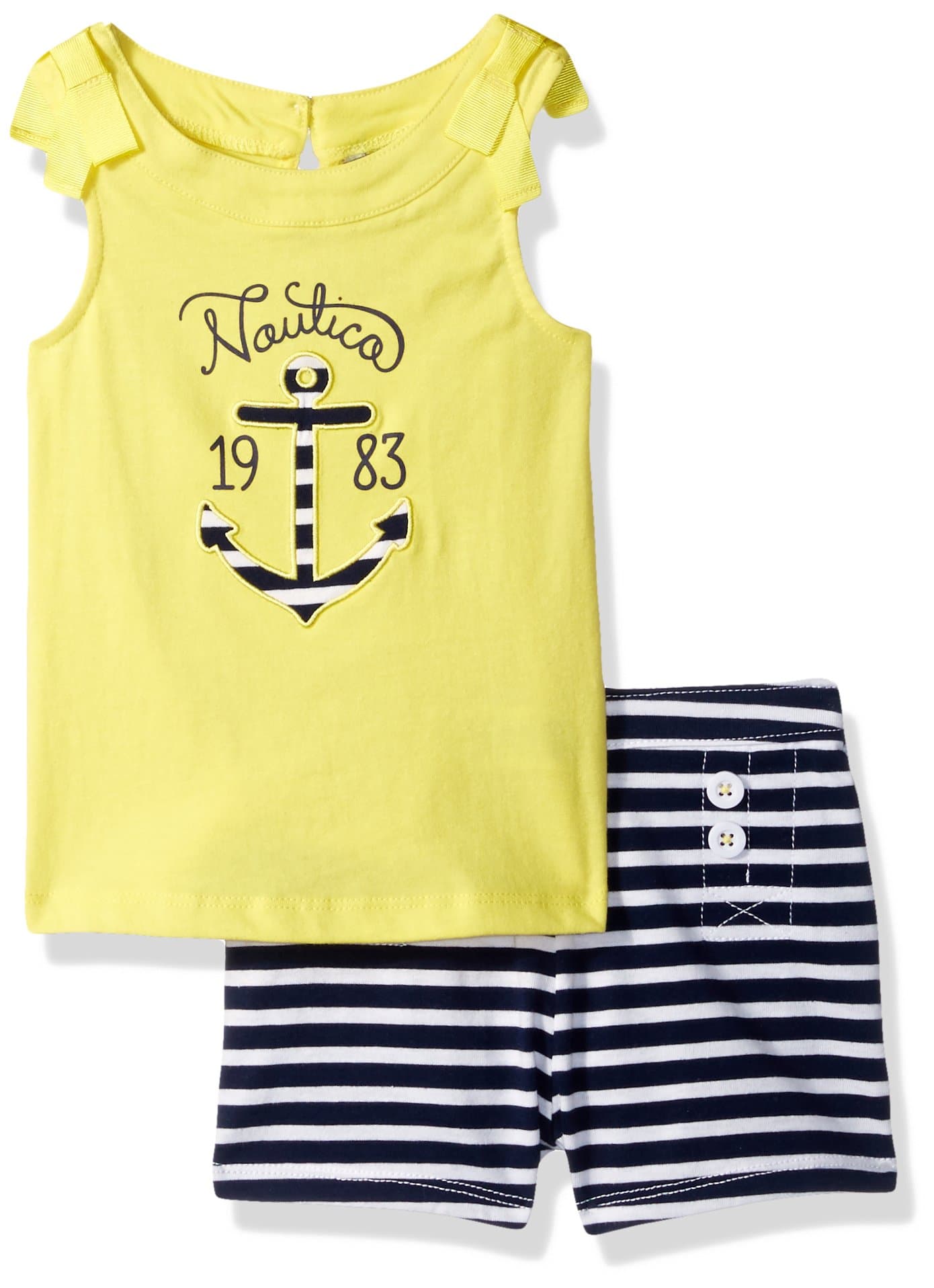 Nautica Girls' Woven Top with Anchor Print Short Set