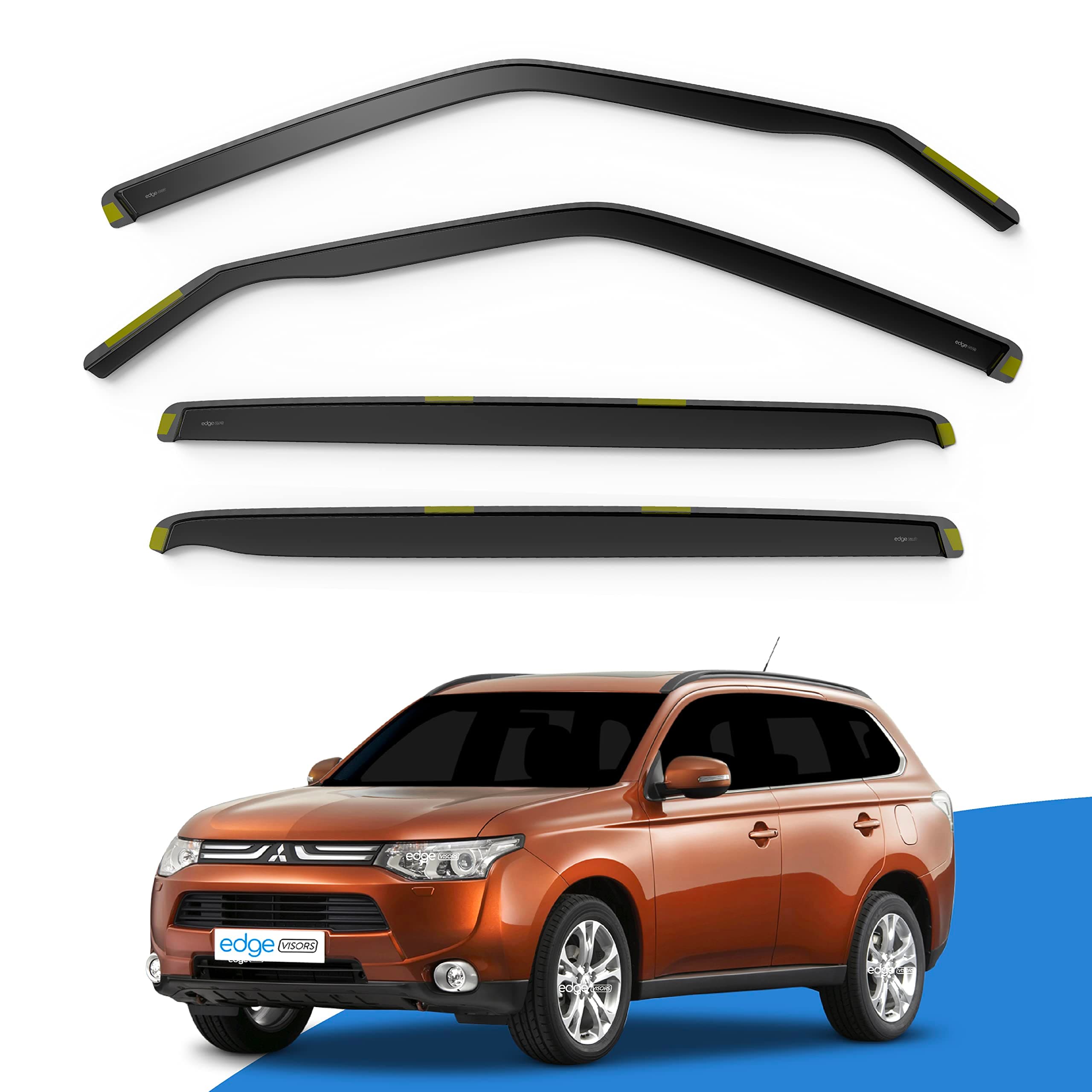 EdgeVisors Wind Deflectors | Fits: Mitsubishi Outlander MK3 (2013-2021) 5 Door SUV 4pc Set | In-Channel Rain Guards for Wind, Rain & Sun Protection, Easy Installation - Tinted