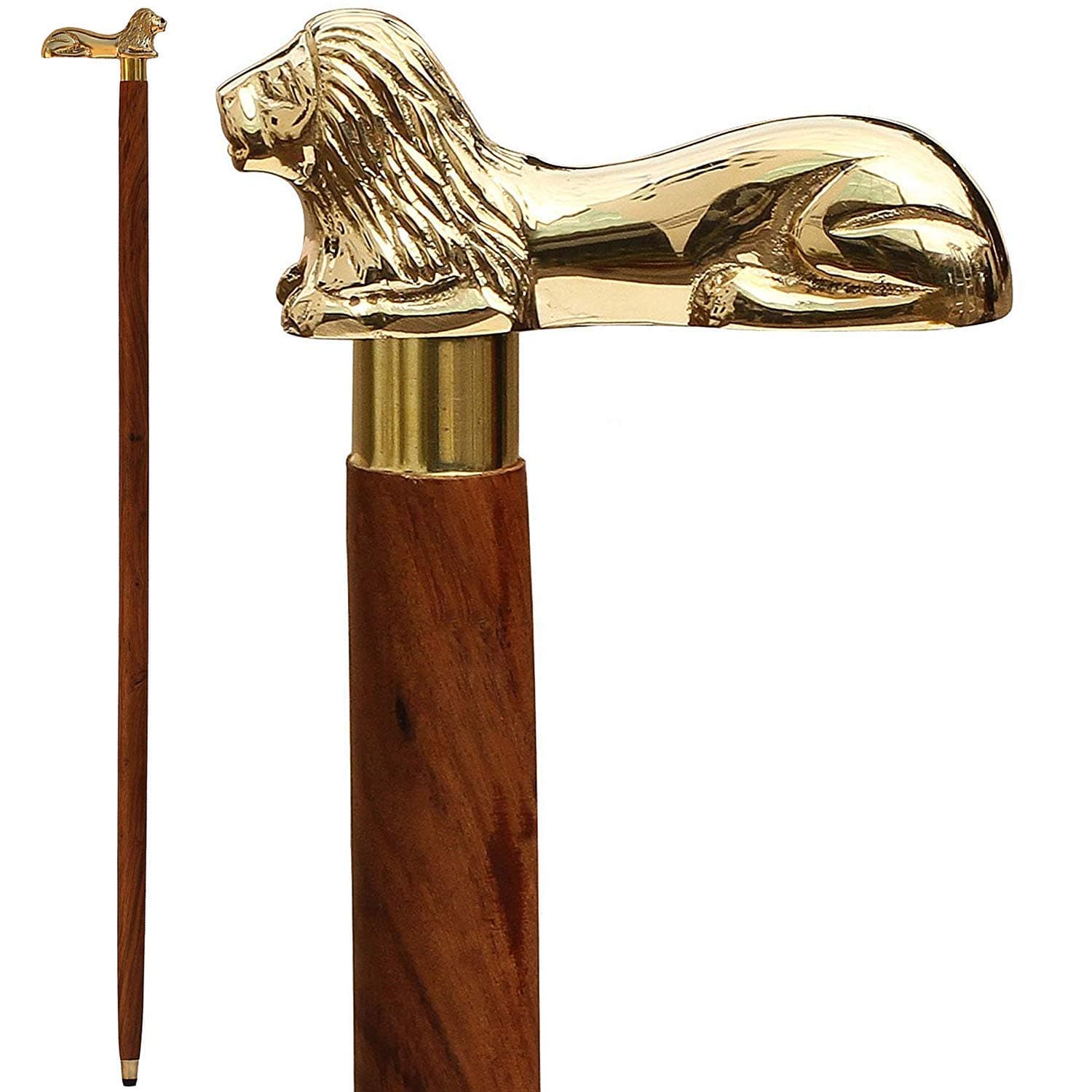 FYNJREX Vintage Lion Brass Handle Wooden Walking Sticks and Canes - for Men/Women