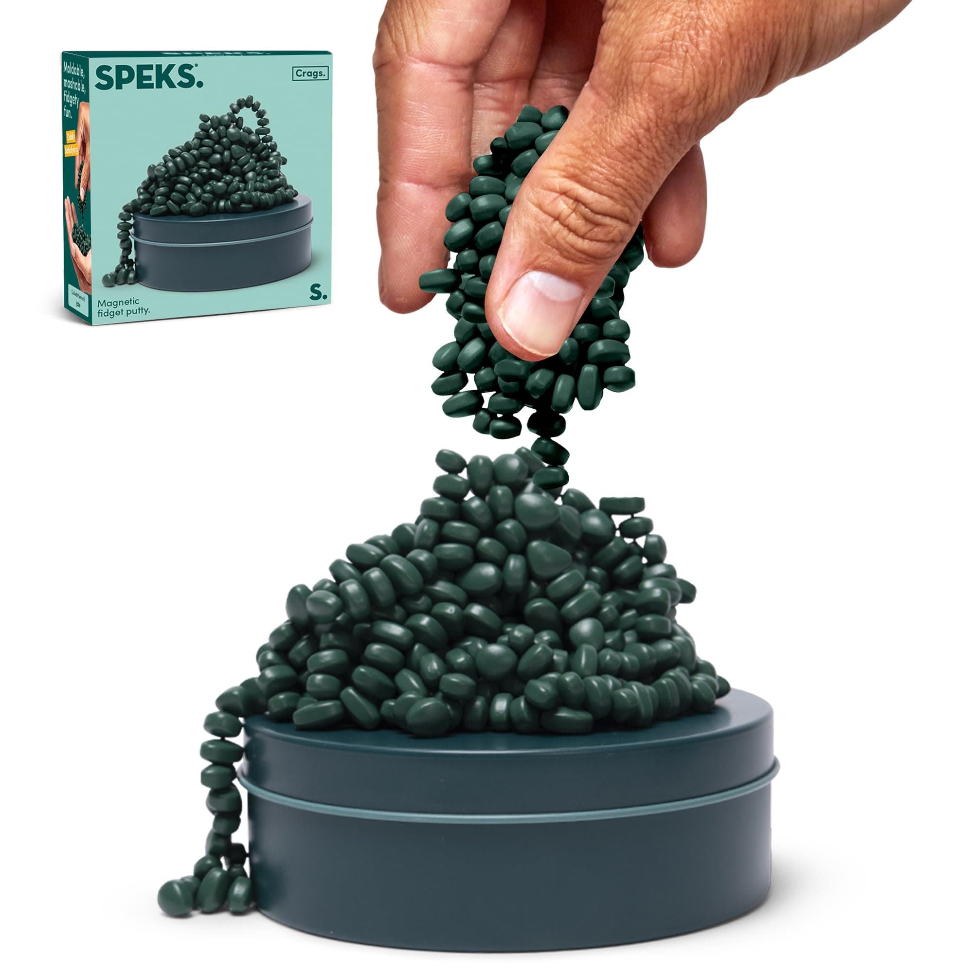 Speks Crags Ferrite Putty | 500+ Ferrite Stones in a Tin | Fidget Toy for Adults & Teens 14+ | Desk Toy for Office or Stress Relief Present | Matte Jade, Medium