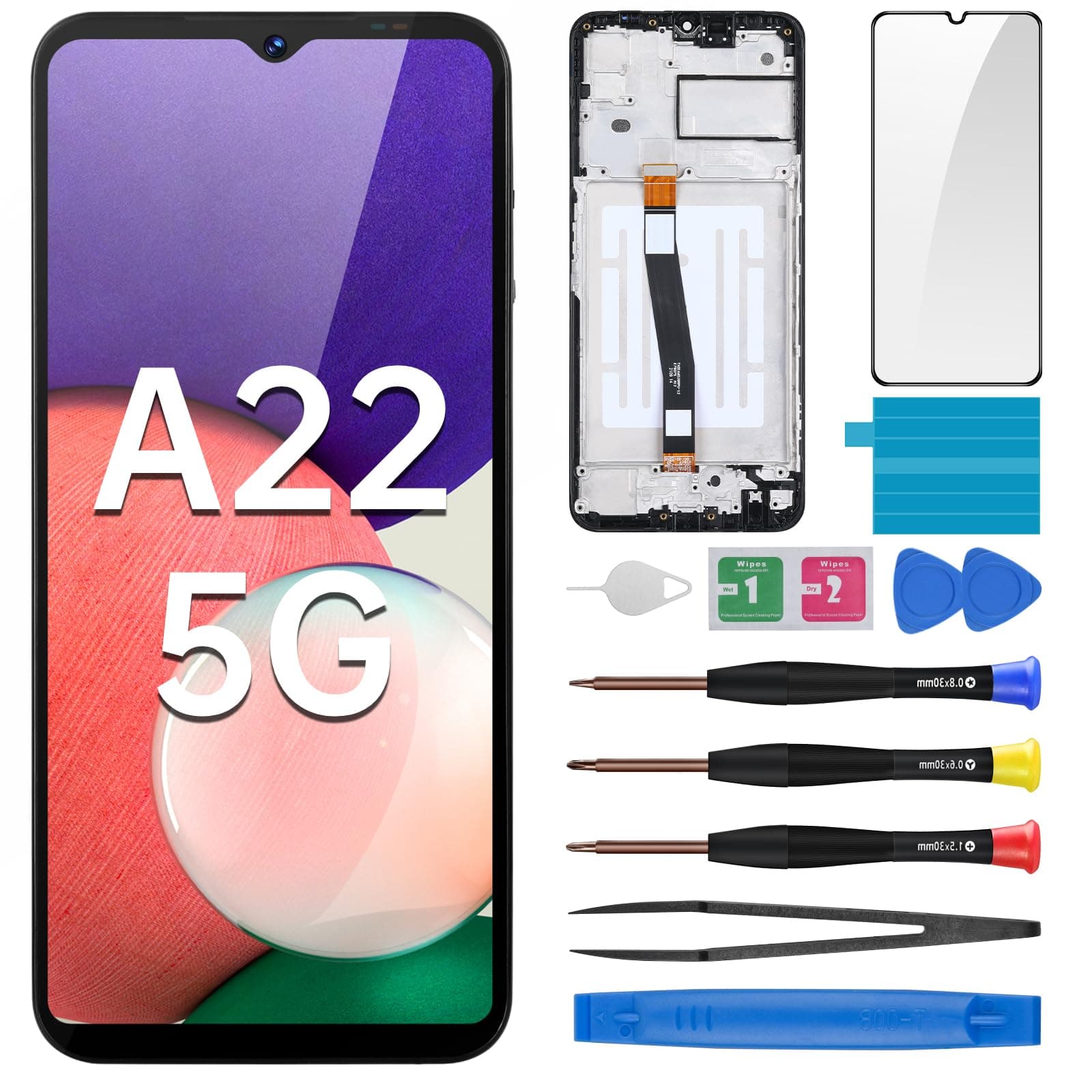BESJMYT for Samsung Galaxy A22 5G Screen Replacement with Frame LCD Display Touch Digitizer Full Assembly Fix Glass with Repair Tools Kit A226B A226BR
