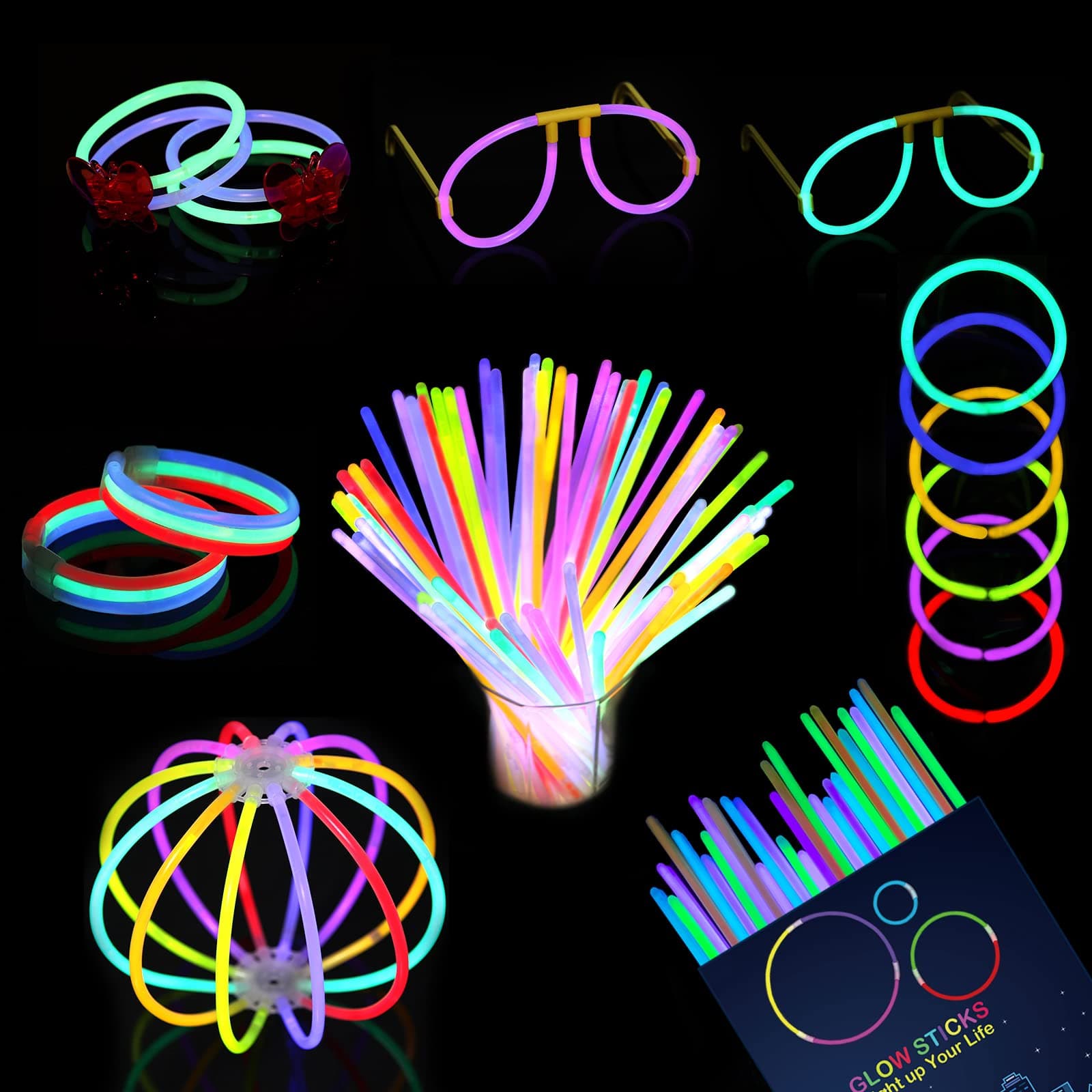 AIVANTGlow Sticks Bulk Party Supplies | 60 PCS 8 Inch Glowsticks with Connectors for Eyeglasses Ball Flowers | Glow in the Dark Light Up Sticks Party Favors Decorations
