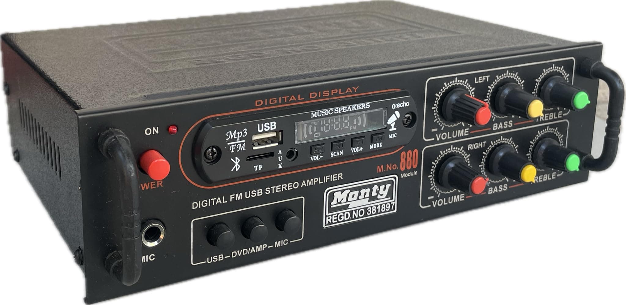 Stereo Amplifier with Big LED Display/Bluetooth/MIC Input/USB/SD Card Slot/FM Radio/AUX Input/Remote Control & Built-in Equalizer with Bass, Treble & Balance Control (Model -15000).