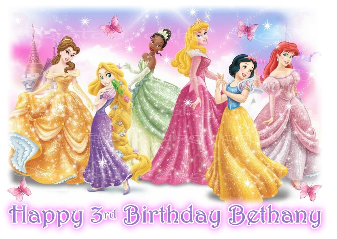 Edible A4 Girly Disney Princess Icing Personalised Cake Topper