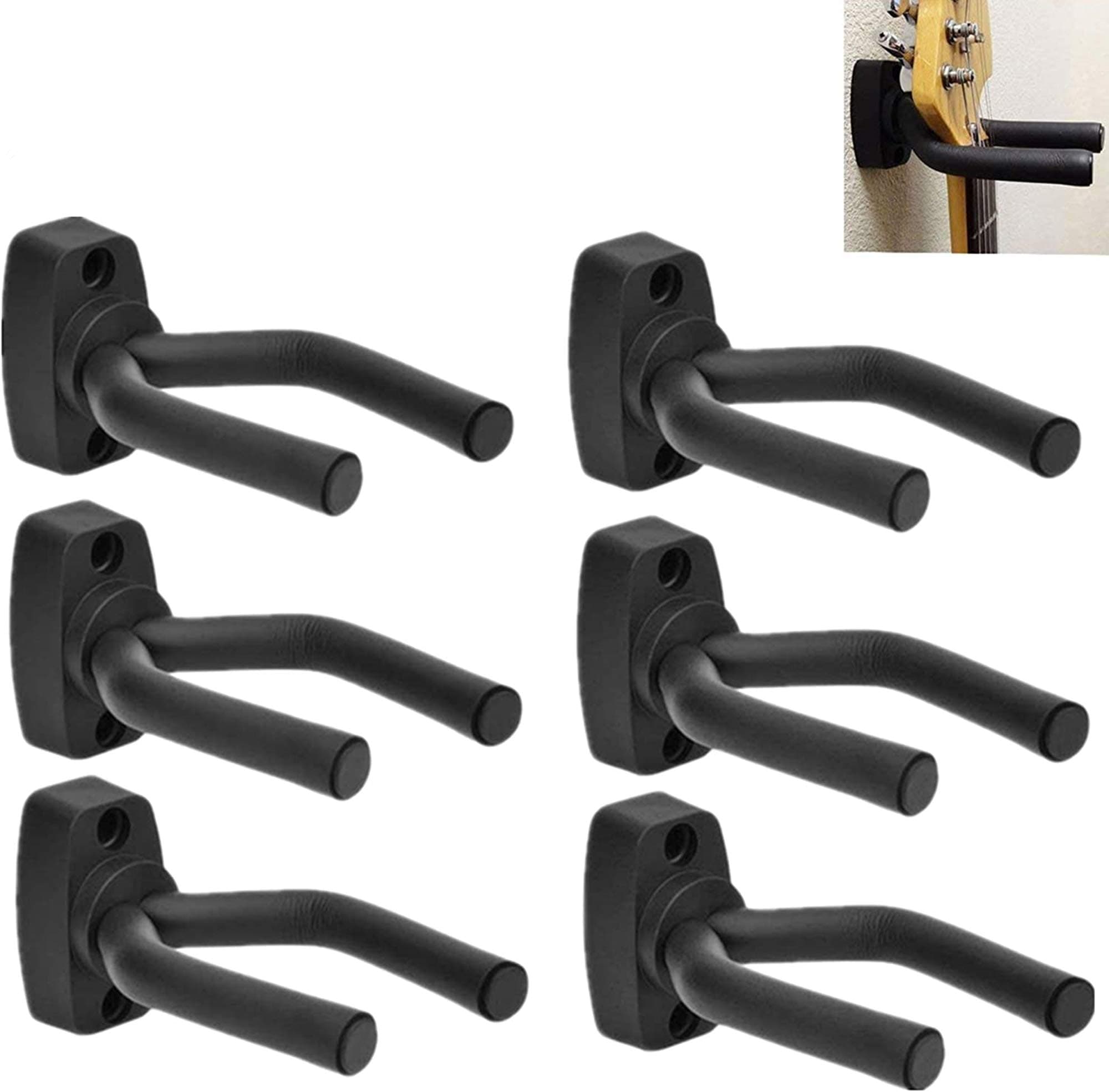 CC CAIHONG Guitar Wall Mount Hanger 6 Pack, Guitar Hanger Wall Hook Holder Stand Black Display with Screws - Easy to Install - Fits All Size Guitars, Bass, Mandolin, Banjo, Ukulele