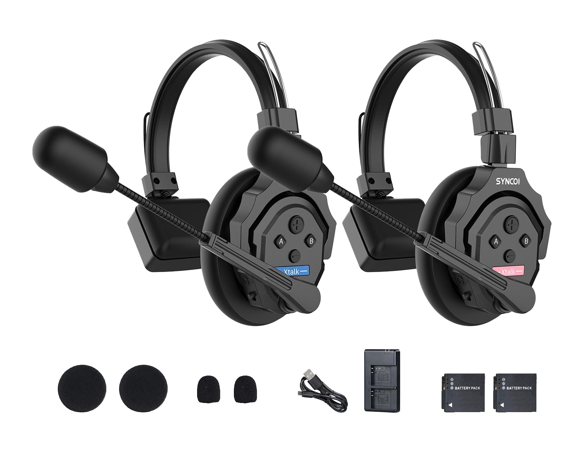 SYNCO XTalk X2 2.4GHz Wireless Headset with Microphone Intercom System Random Master Device Design for Movie Shoot Live Show Stage Performance (2PCS)