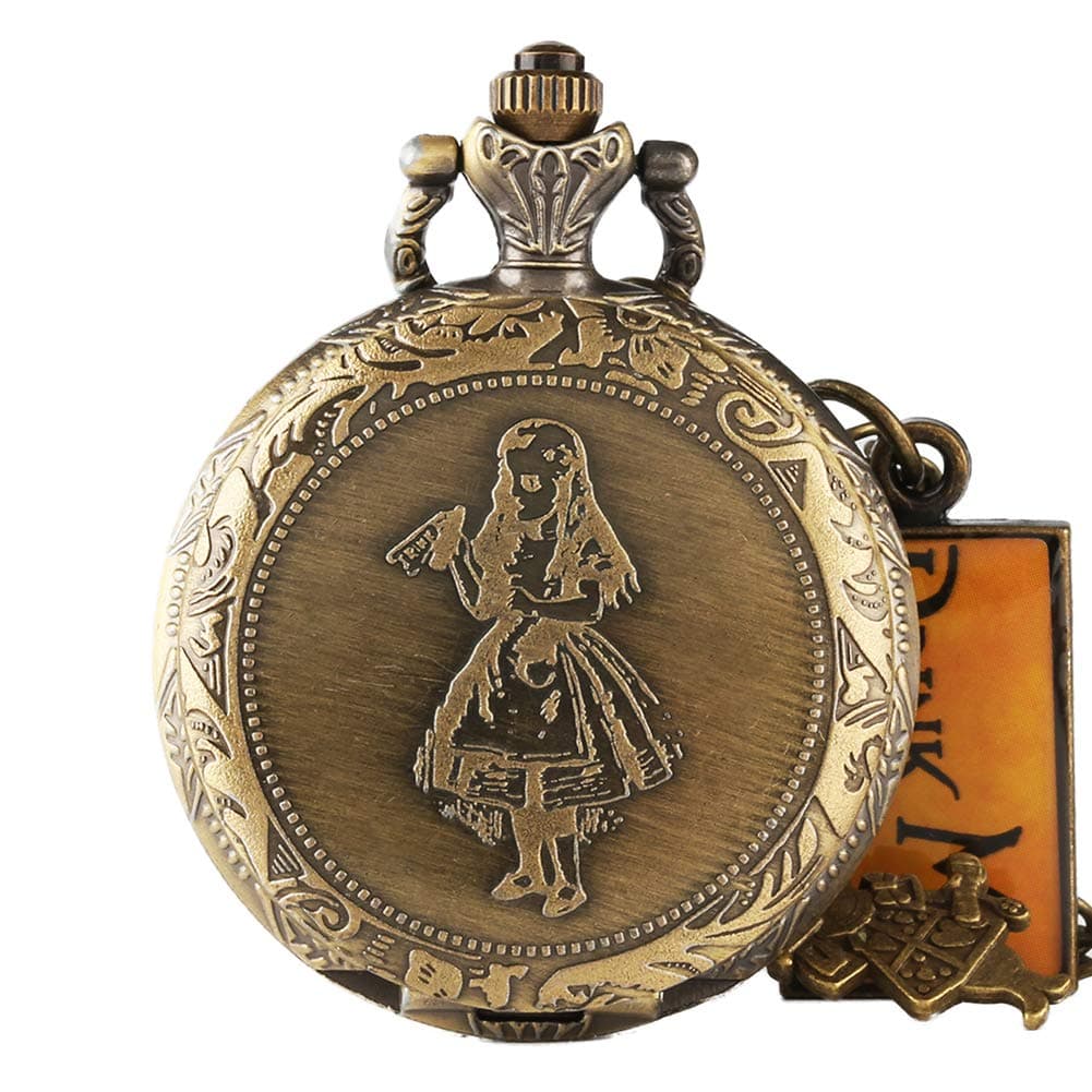 Alice in Wonderland Pocket Watch, Romantic Bronze Poket Watch Alice in Wonderland Cute Watch,Hollow Magie Gifts for Men…