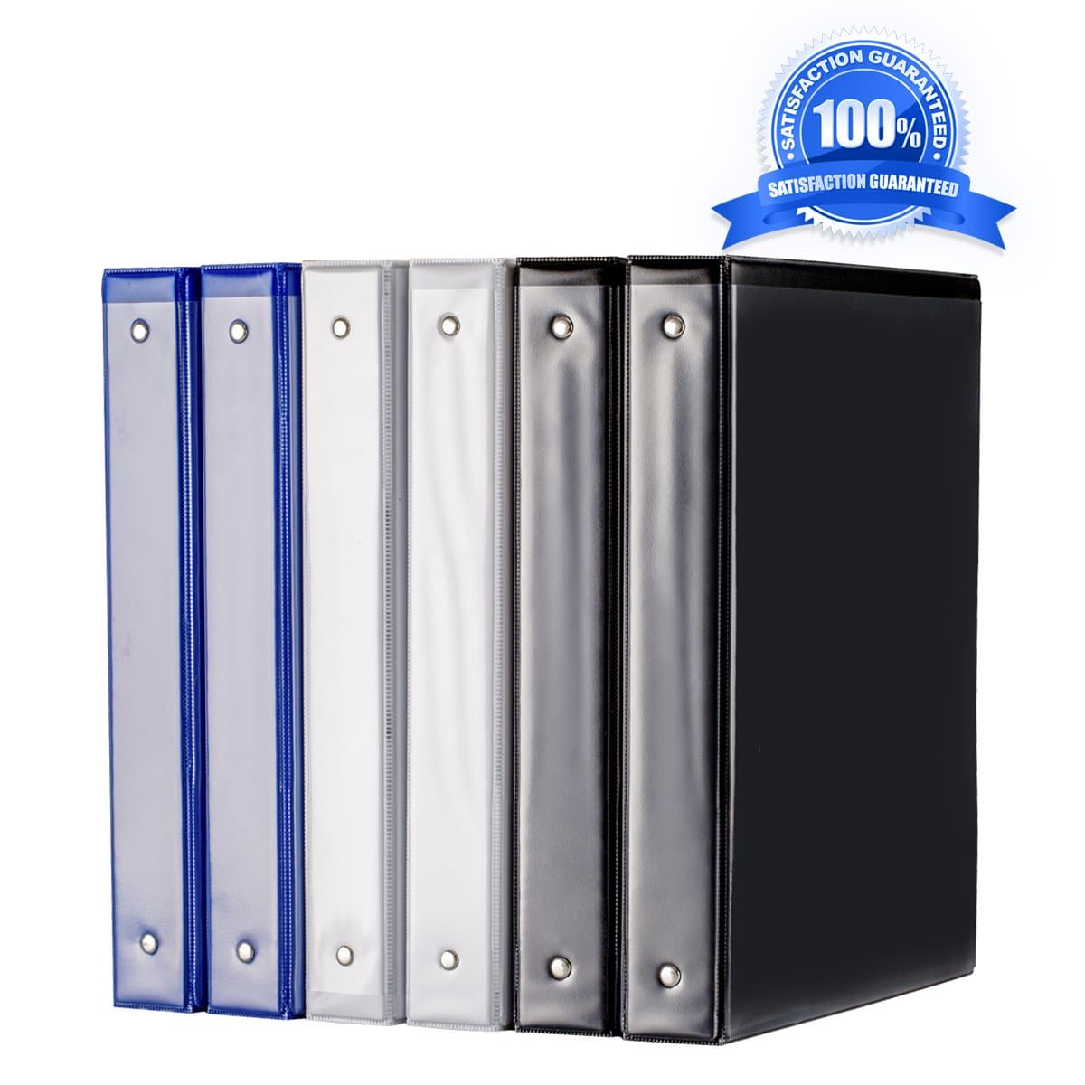 Binder, 1 inch Binders 3 Ring, Durable View Binder, Assorted Color Binders(White/Black/Blue), 6pcs/Pack