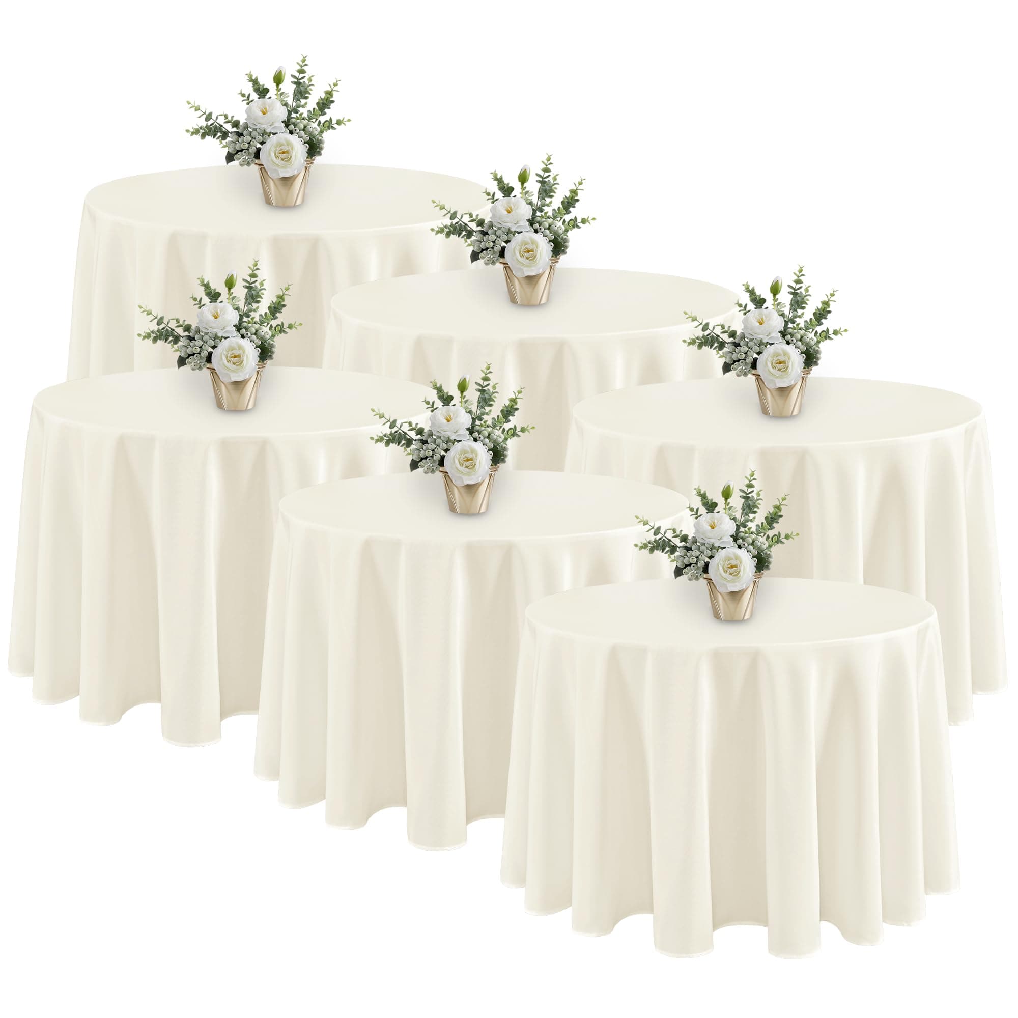 Fitable 6 Pack Ivory Round Tablecloths - 120 Inches in Diameter - Stain Resistant and Washable Table Clothes, Polyester Fabric Table Covers for Wedding, Party, Banquet, Formal Events