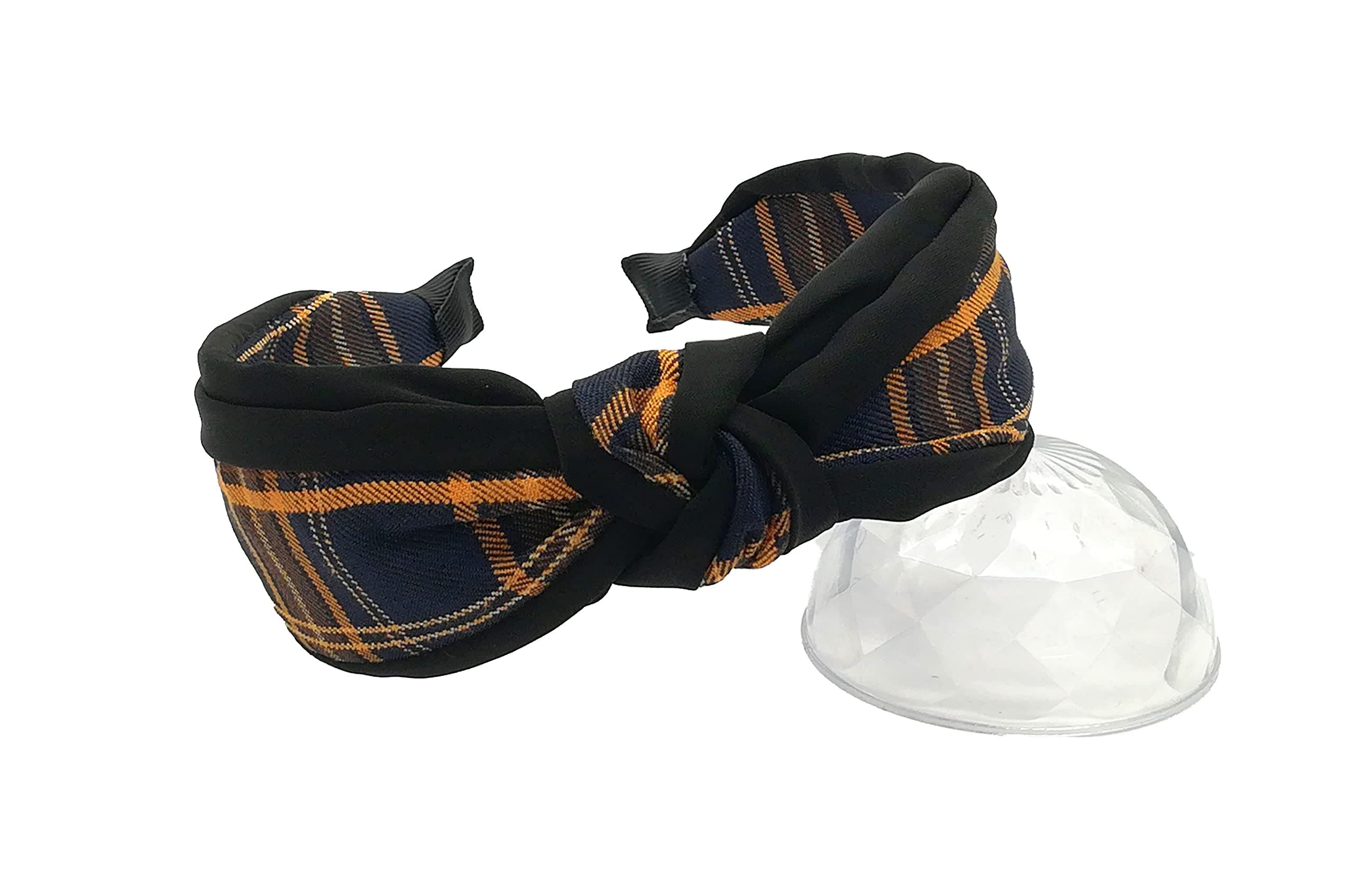 Kanthan Hair Accessories Printed Check Fabric Knot Metal Hairband/Headband for Women, Black