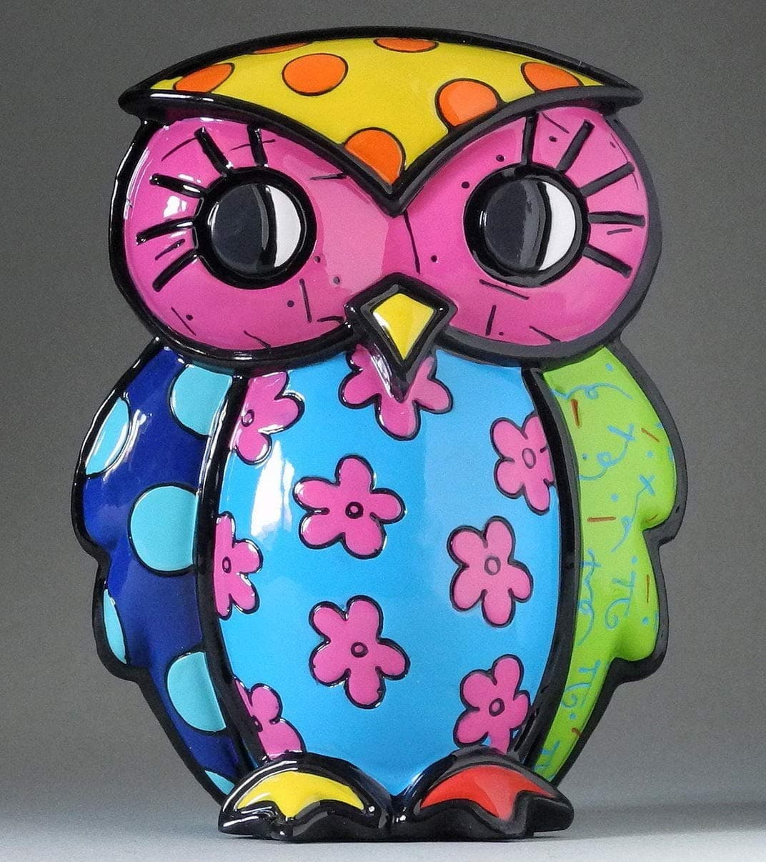 ROMERO BRITTO - Owl Truth, Figurine pink - Pop Art Kunst aus Miami #333366