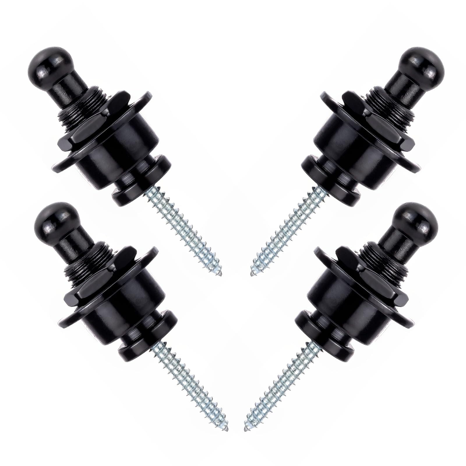 Guitar Strap Lock Round Head Black Guitar Bass Security Straplocks Strap Retainer, Schaller Style, Guitar Replacements (Pack of 4)