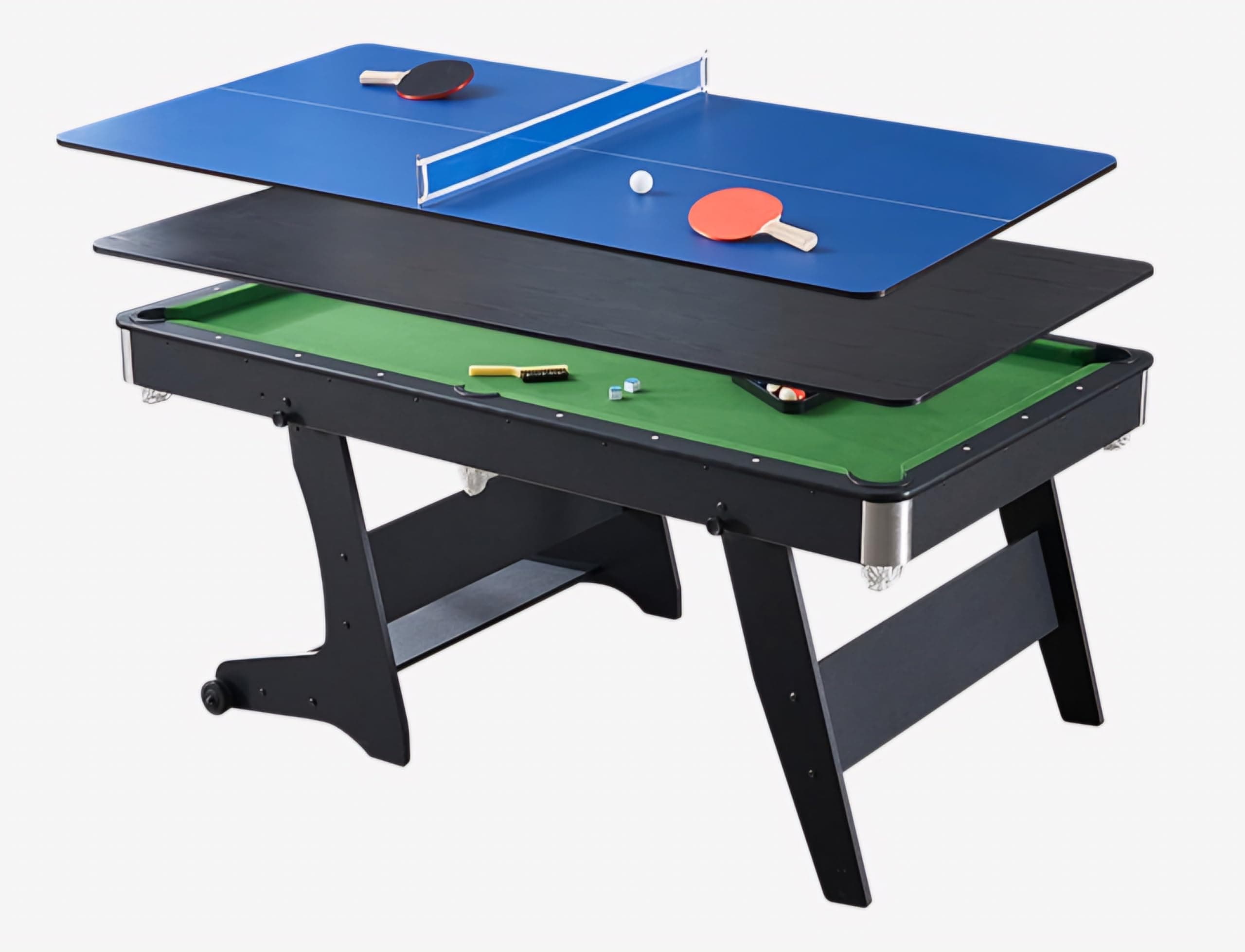 RUP 6ft 3 in 1 Pool/Billiards, Ping Pong/TT, Study Multi Game Table for Home | All accesories Included for 2 Players
